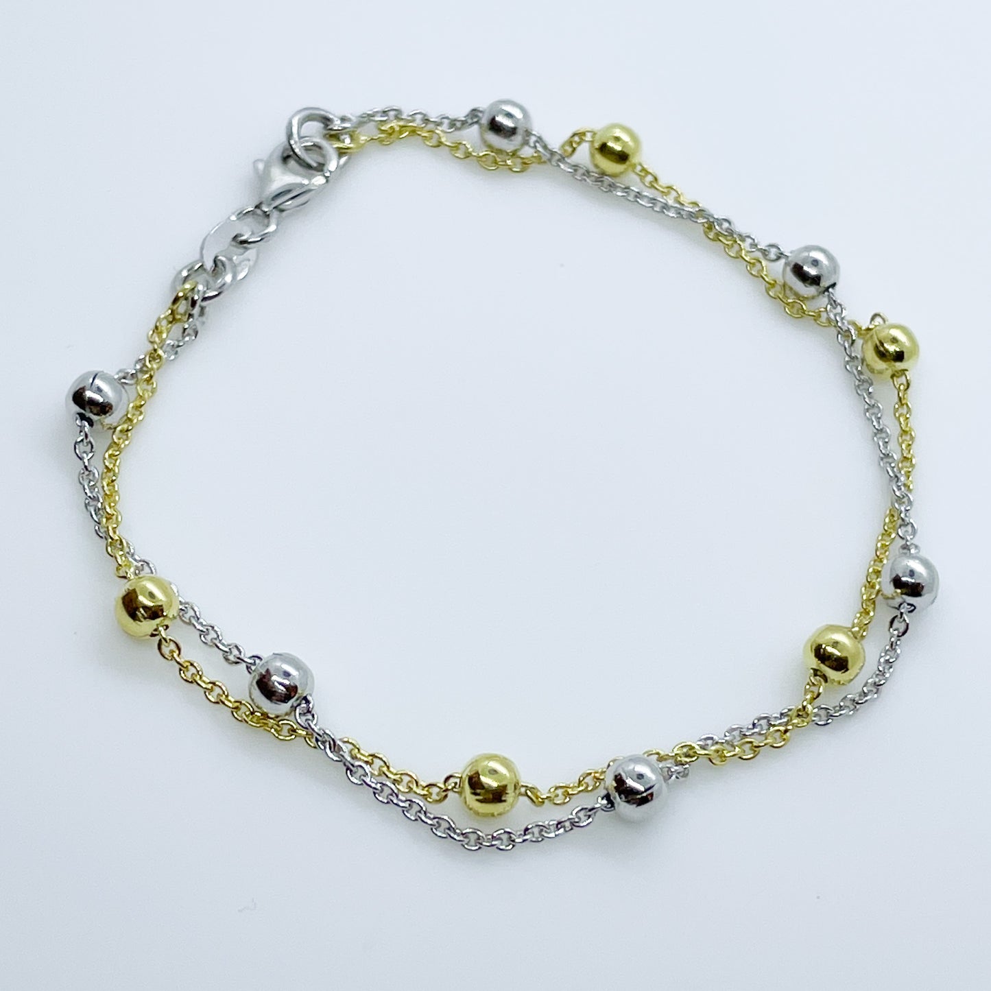 Silver Double Beaded Bracelet | Two Tone - John Ross Jewellers