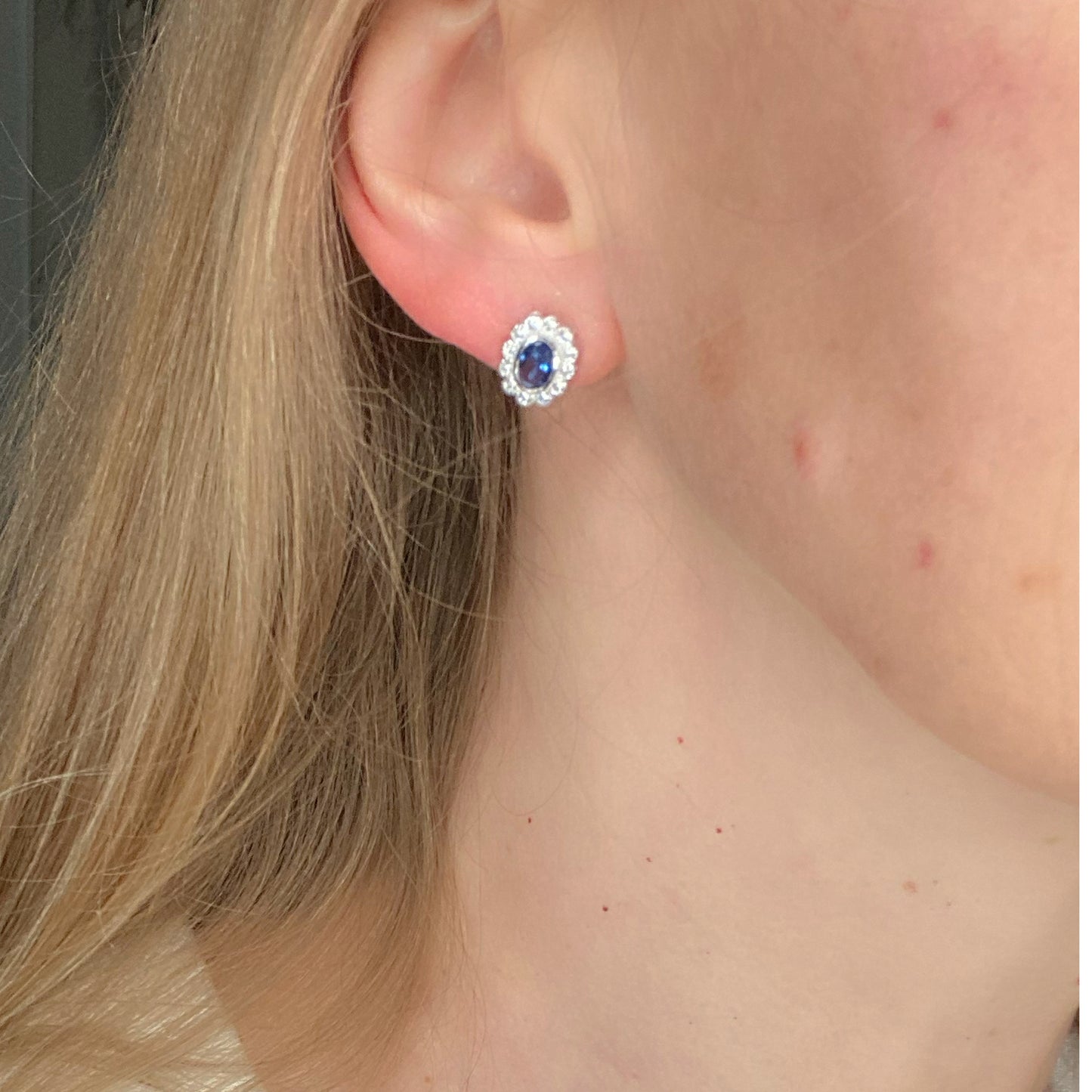 Silver Created Sapphire CZ Vintage Oval Stud Earrings - John Ross Jewellers