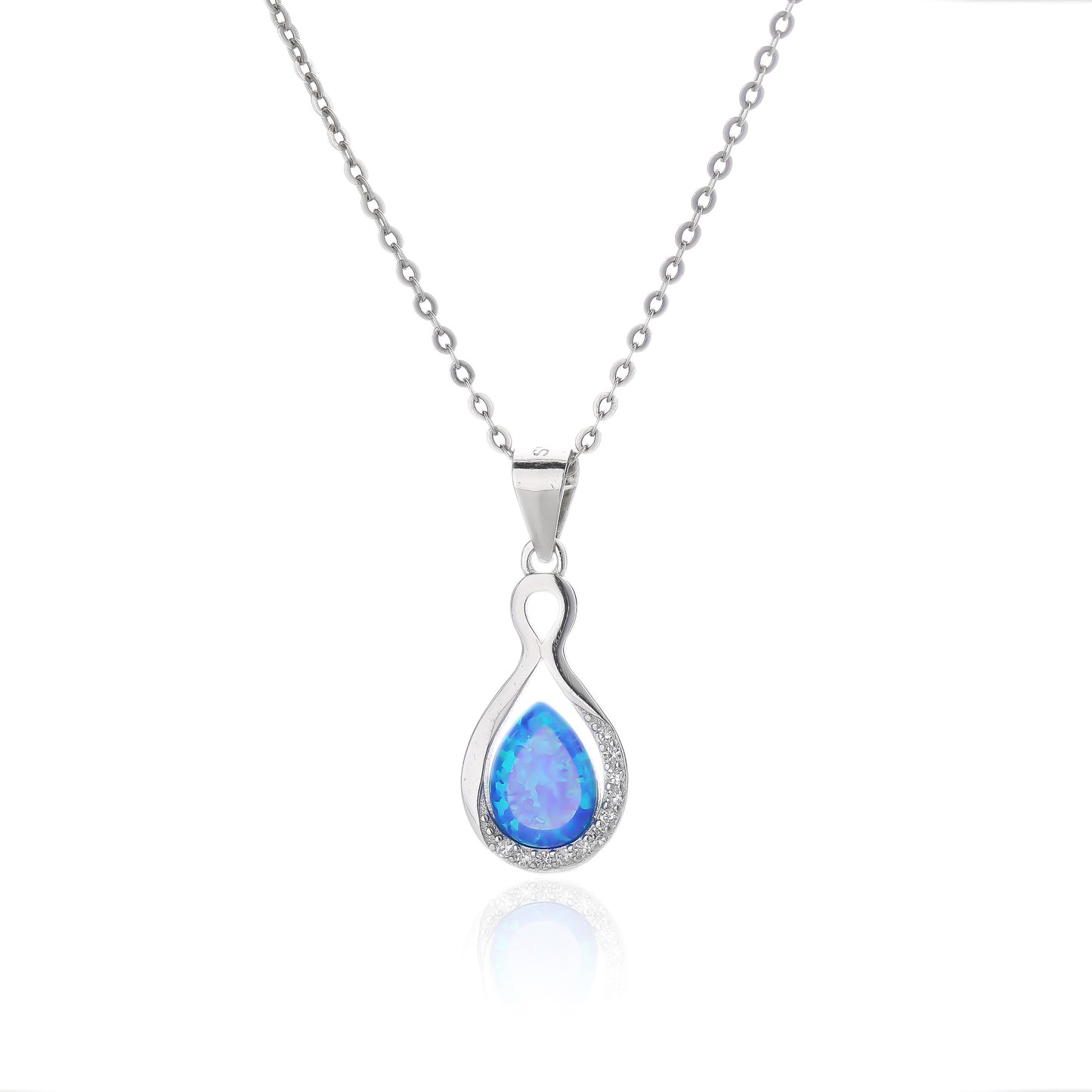 Silver Pear Blue Opalique Earring and Necklace Set - John Ross Jewellers