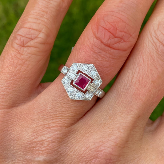 Platinum Ruby & Diamond Ring - John Ross Jewellers