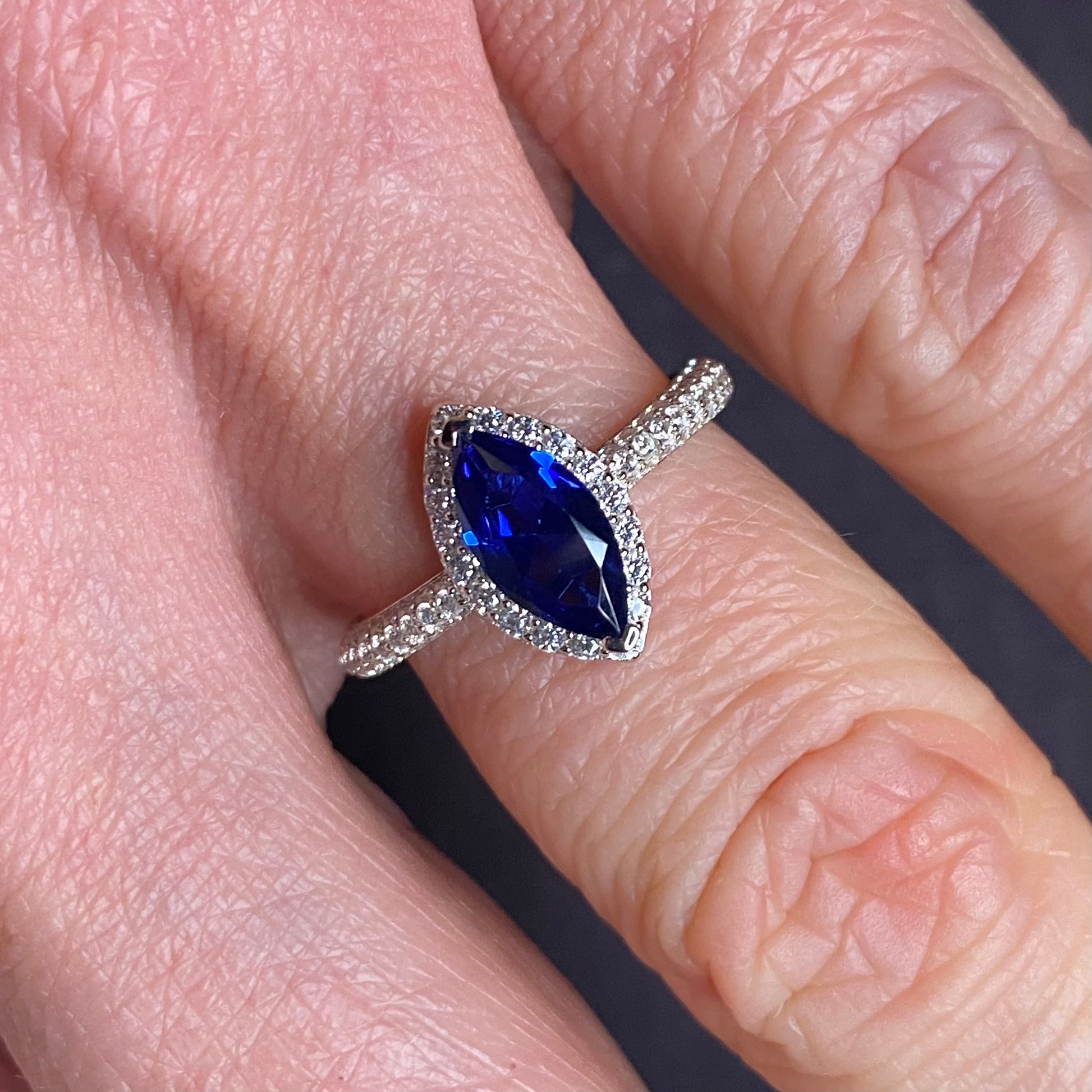 Silver Created Sapphire CZ Marquis Ring - John Ross Jewellers