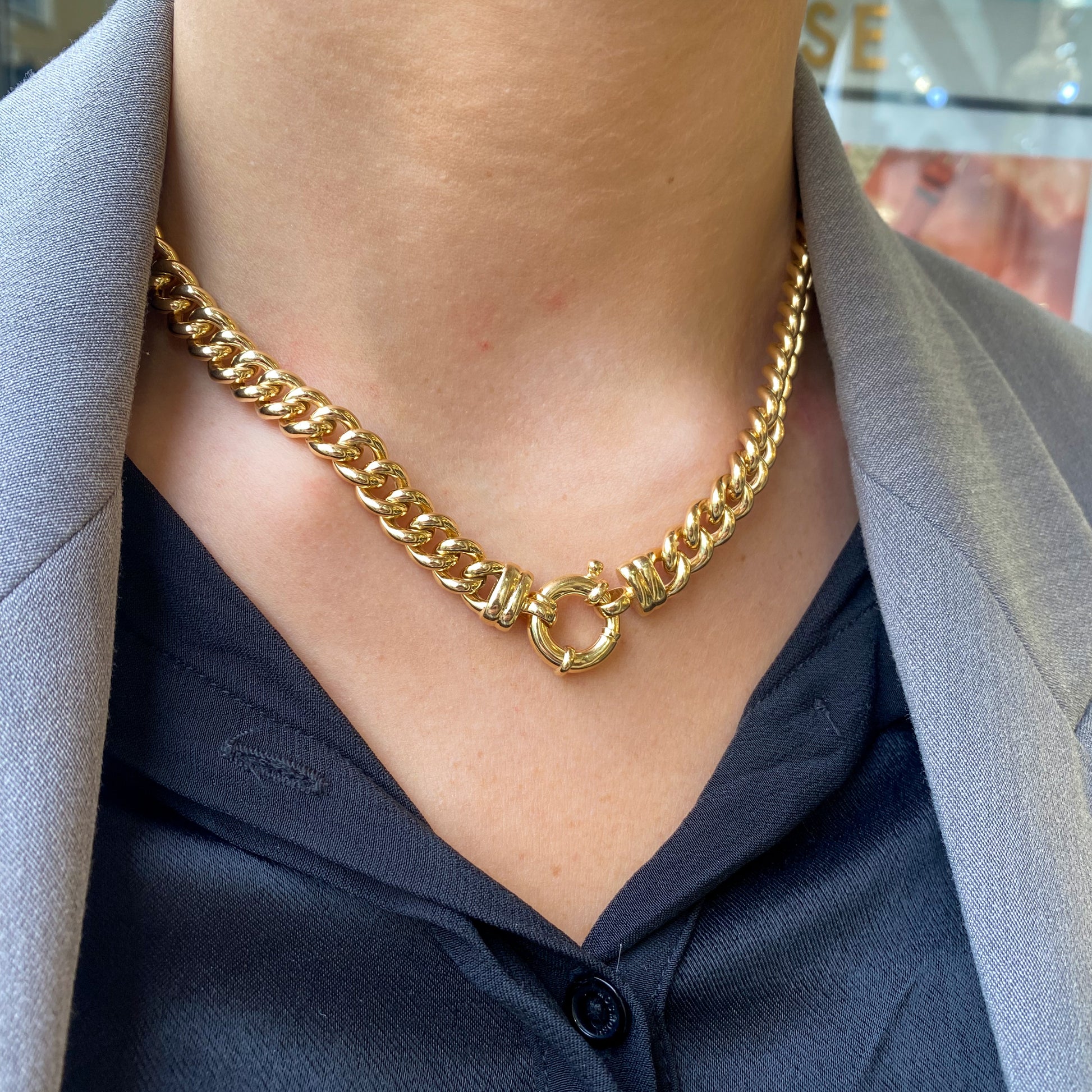 9ct Gold Chunky Curb Necklace With Spanish Bolt John Ross Jewellers