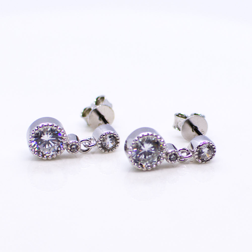 Silver CZ Millgrain Drop Earrings - John Ross Jewellers
