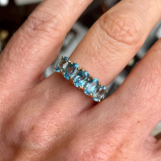 9ct Gold Sky Blue Topaz Stepped Ring - John Ross Jewellers