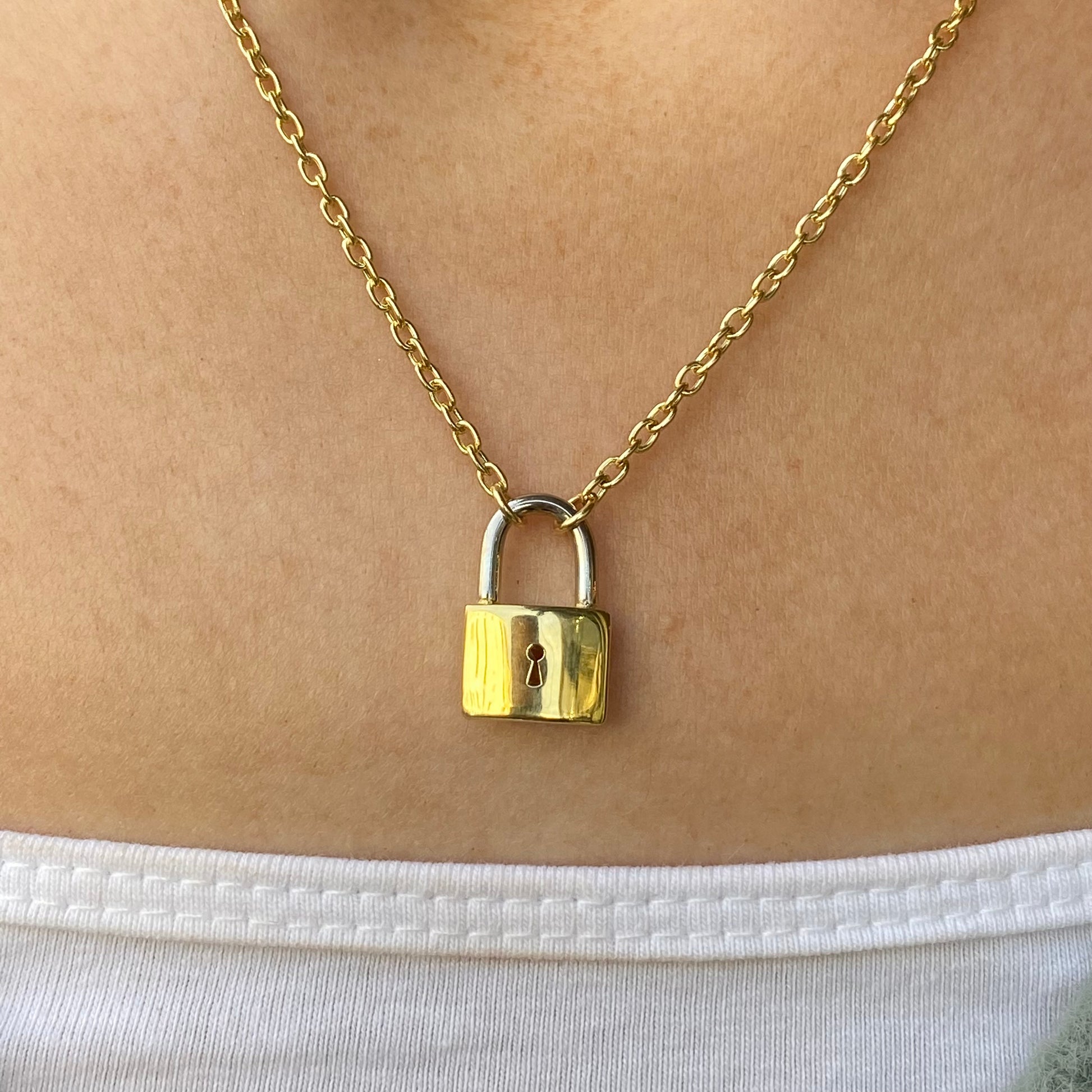 9ct Gold Padlock Necklace | Two Tone - John Ross Jewellers