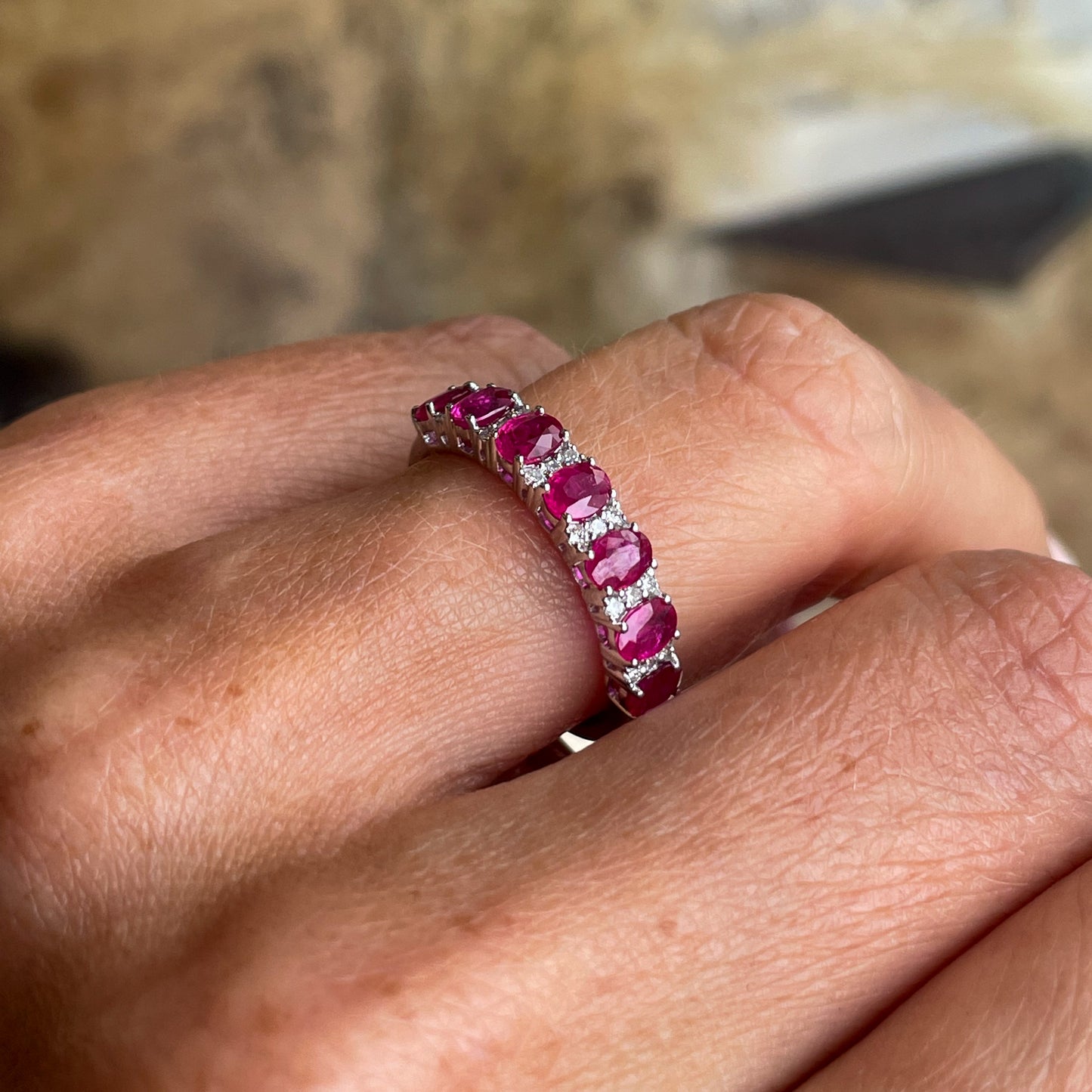 18ct White Gold Ruby & Diamond Eternity Ring - John Ross Jewellers