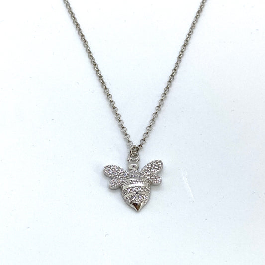 SUNSHINE Large CZ Bee Necklace - Silver - John Ross Jewellers