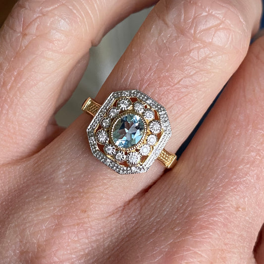 9ct Yellow Gold Aquamarine & Diamond Ring - John Ross Jewellers