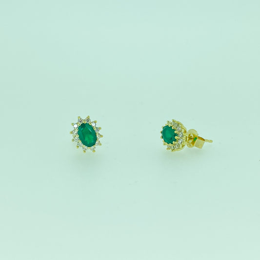 9ct Gold Green Agate & CZ Oval Stud Earrings - John Ross Jewellers