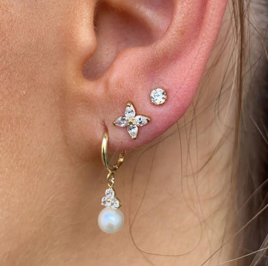 9ct Gold Pearl and CZ Sleeper Earrings - John Ross Jewellers