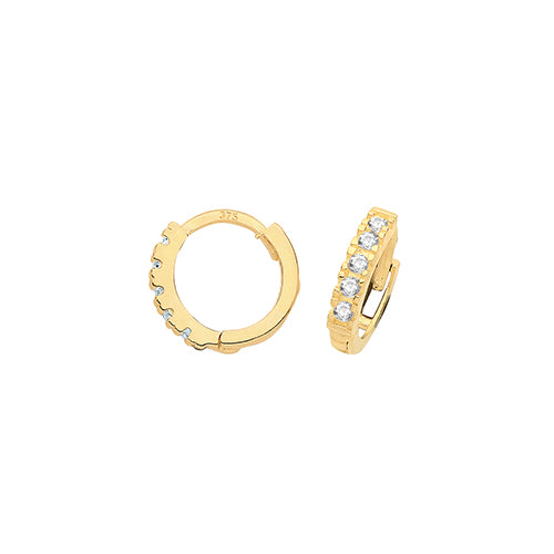 9ct Gold 7mm Huggie Hoop Earrings | White CZ - John Ross Jewellers