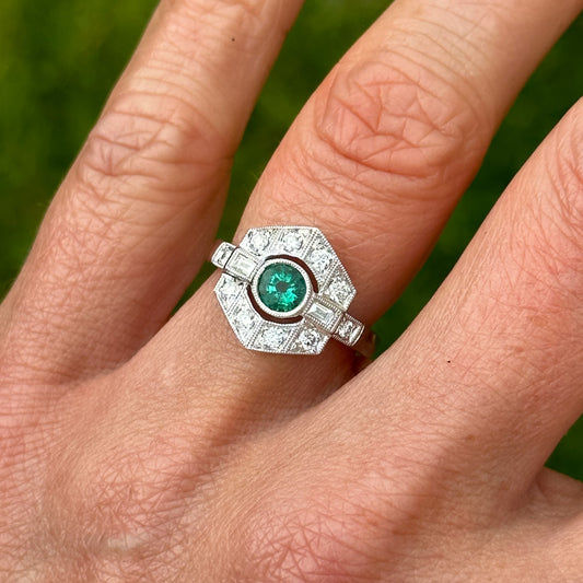 Platinum Emerald & Diamond Ring - John Ross Jewellers