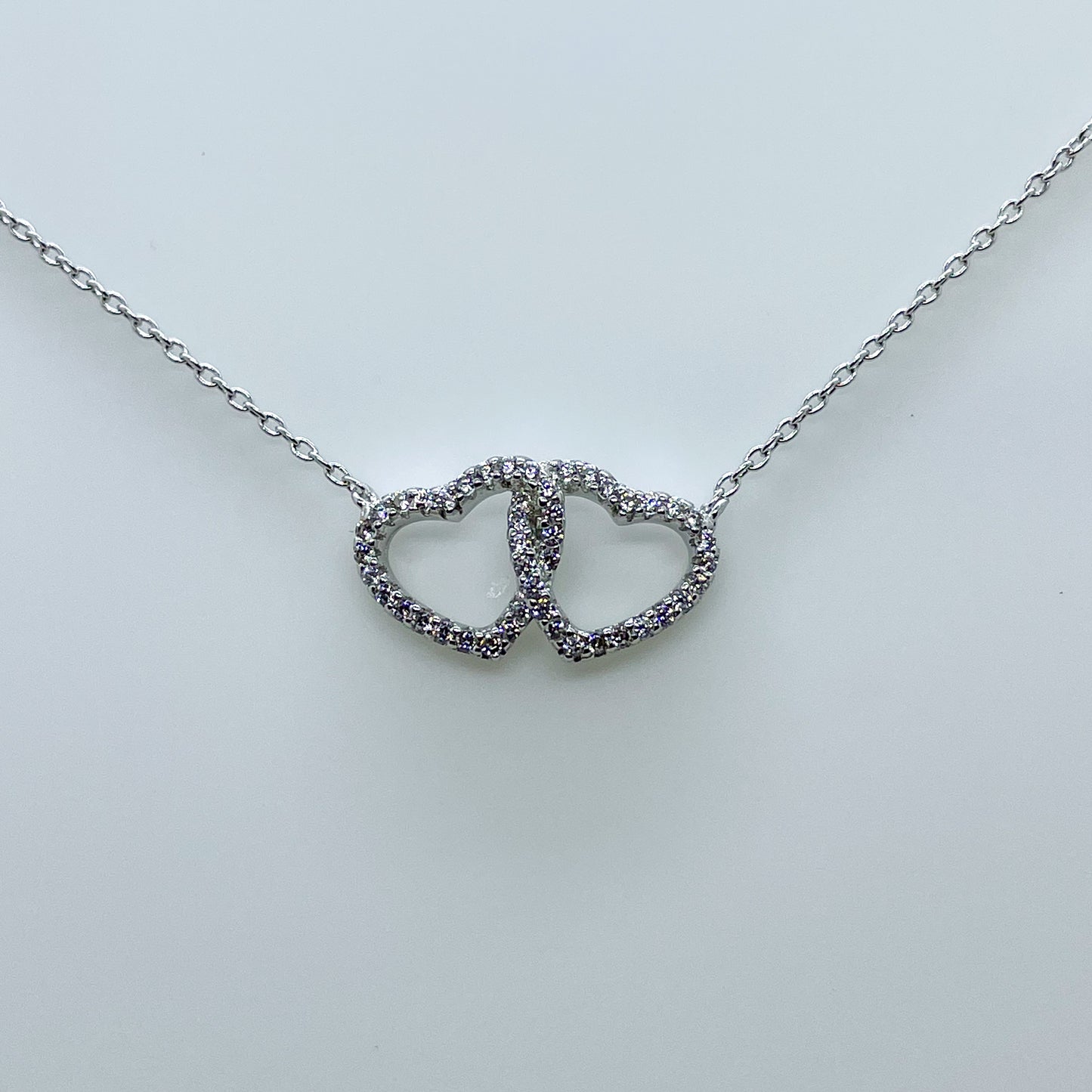 Silver Interlocking CZ Hearts Necklace - John Ross Jewellers