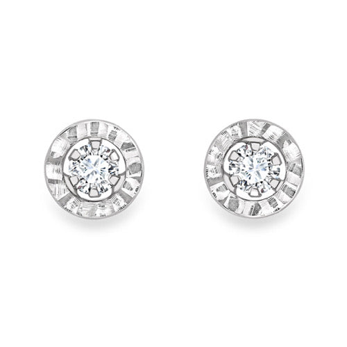 9ct White Gold Cubic Zirconia Textured Stud Earrings | 6mm - John Ross Jewellers