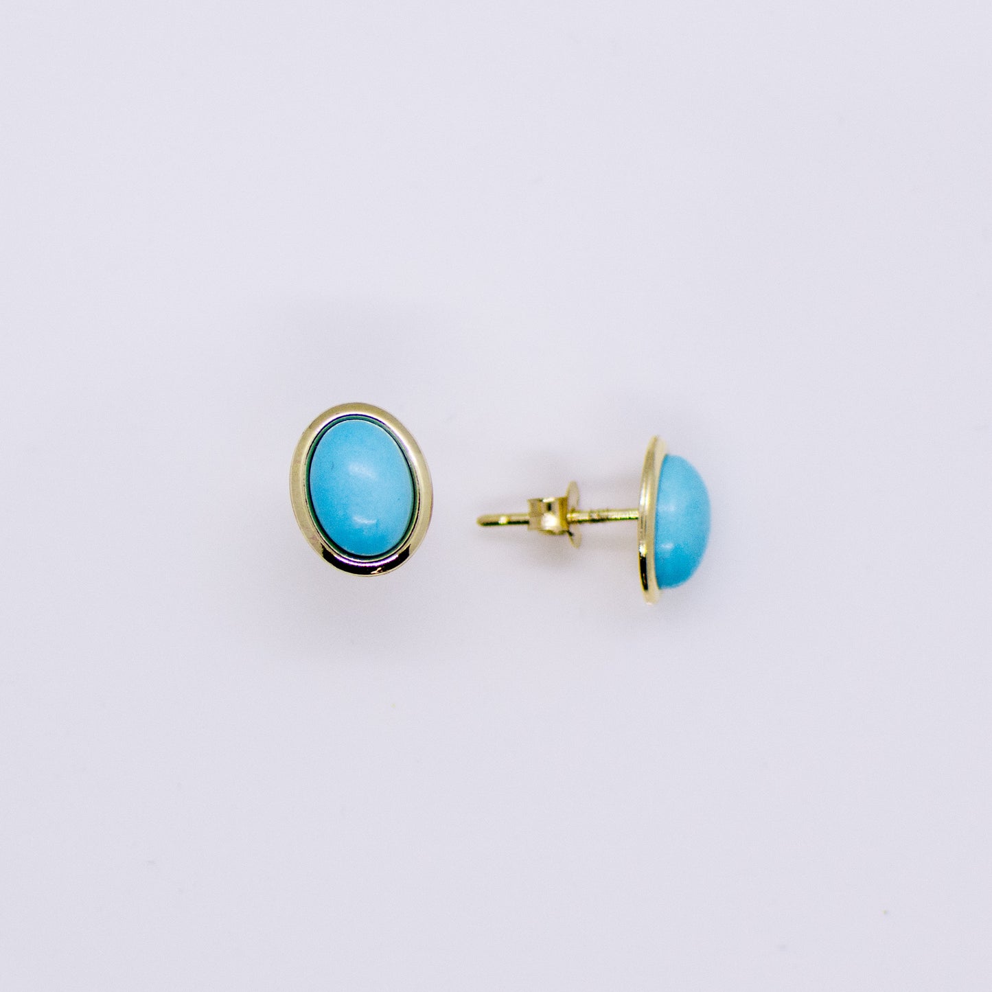 9ct Gold Oval Turquoise Stud Earrings - John Ross Jewellers