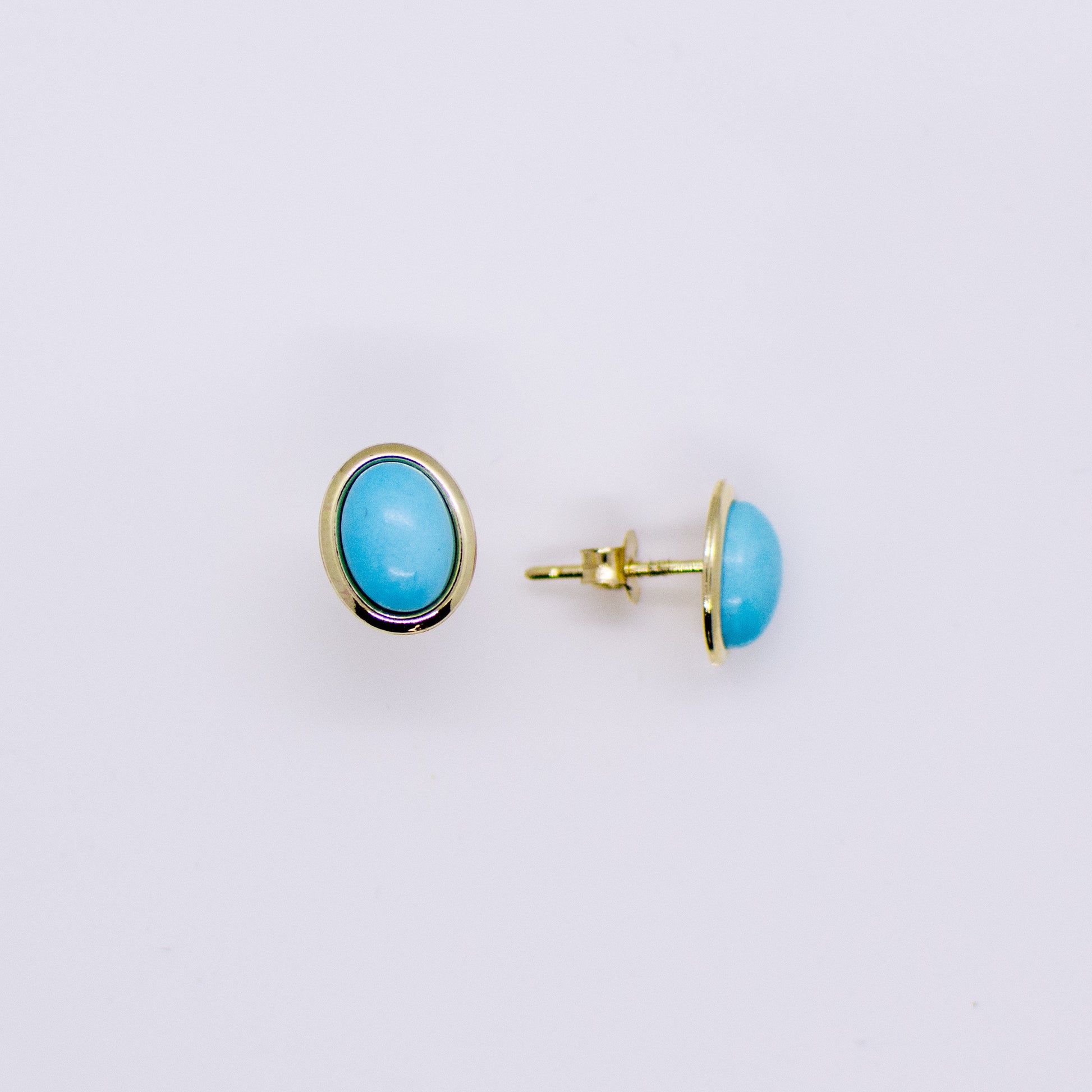 9ct Gold Oval Turquoise Stud Earrings - John Ross Jewellers