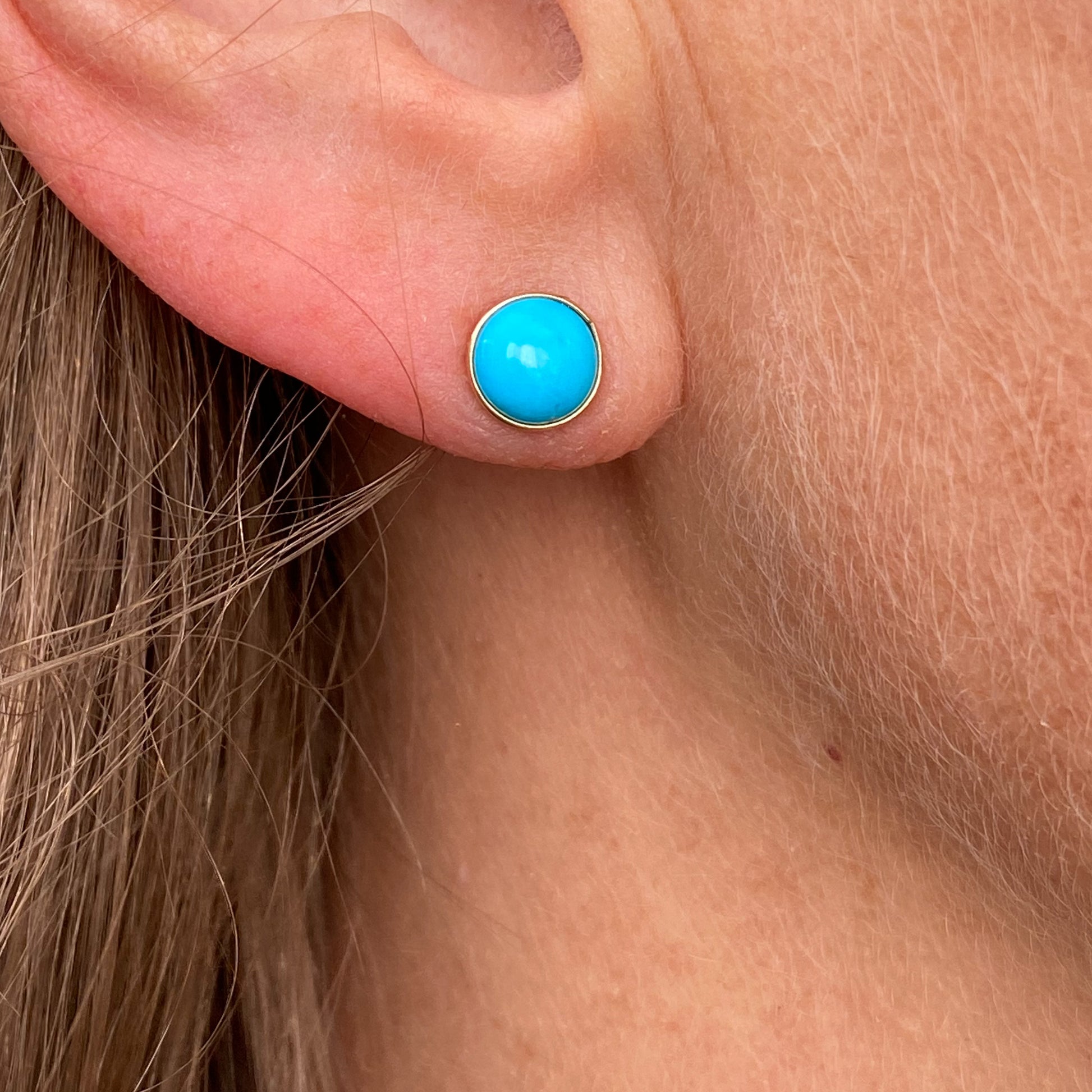 18ct Gold Turquoise Round Button Stud Earrings | 6mm - John Ross Jewellers
