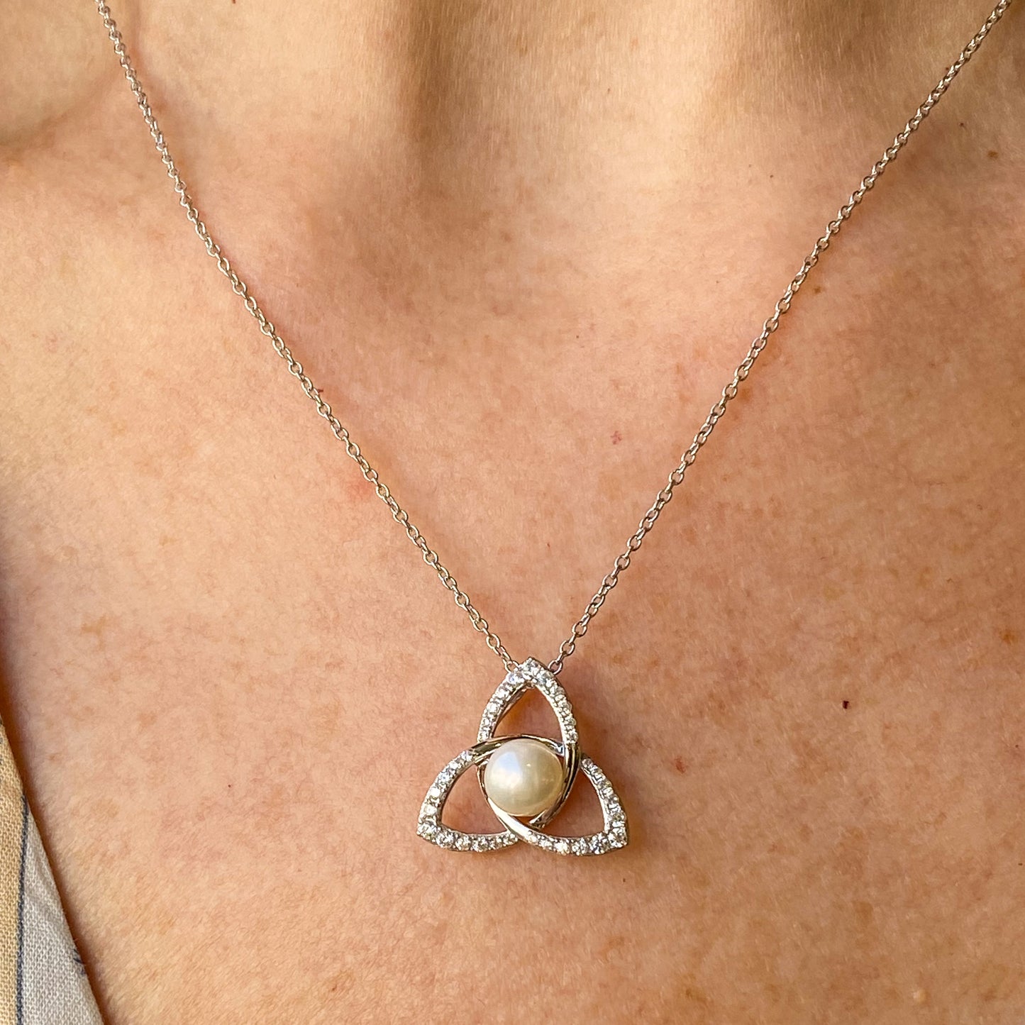 Silver Freshwater Pearl Trinity Knot Necklace - John Ross Jewellers