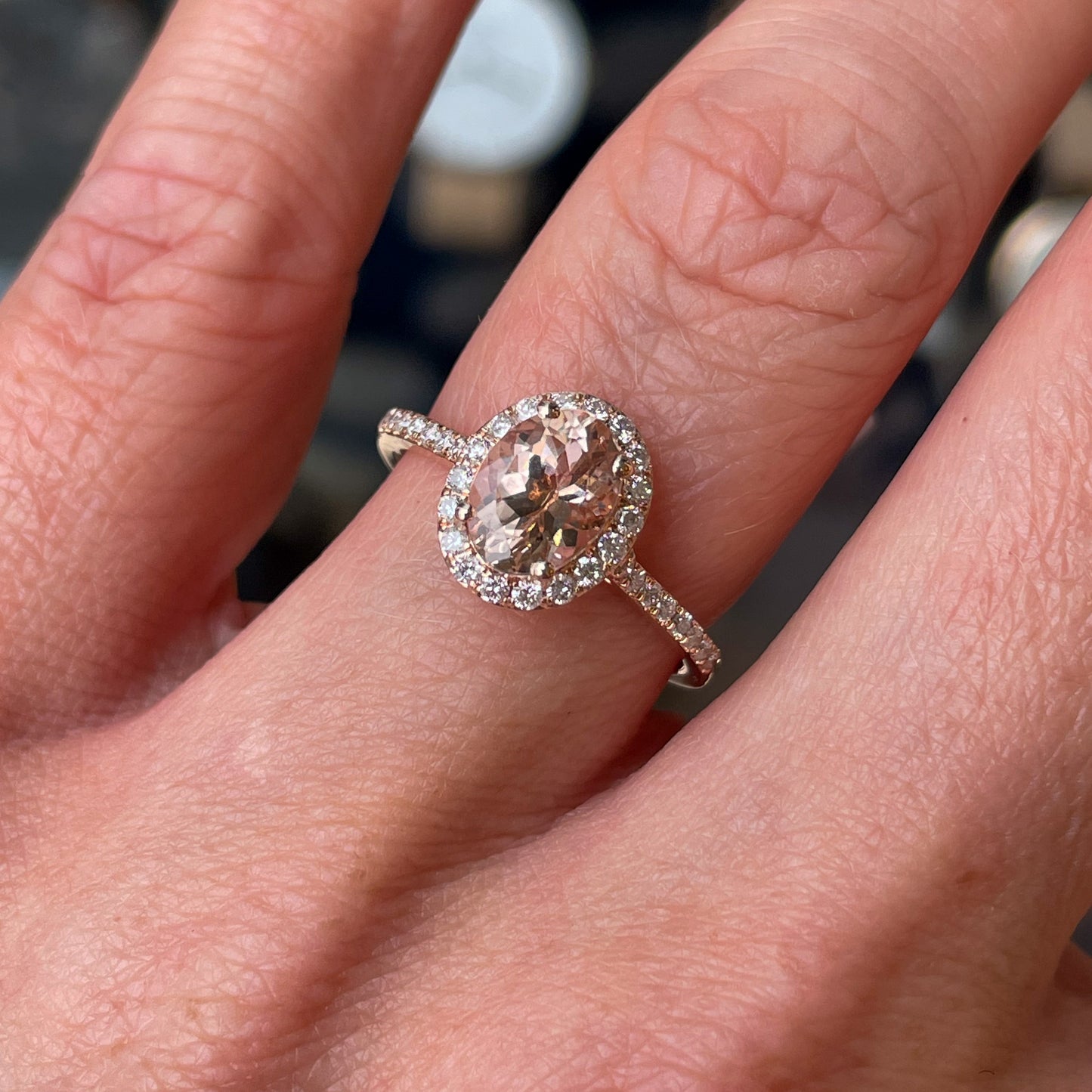 9ct Rose Gold Oval Morganite & Diamond Ring | 1.49ct - John Ross Jewellers