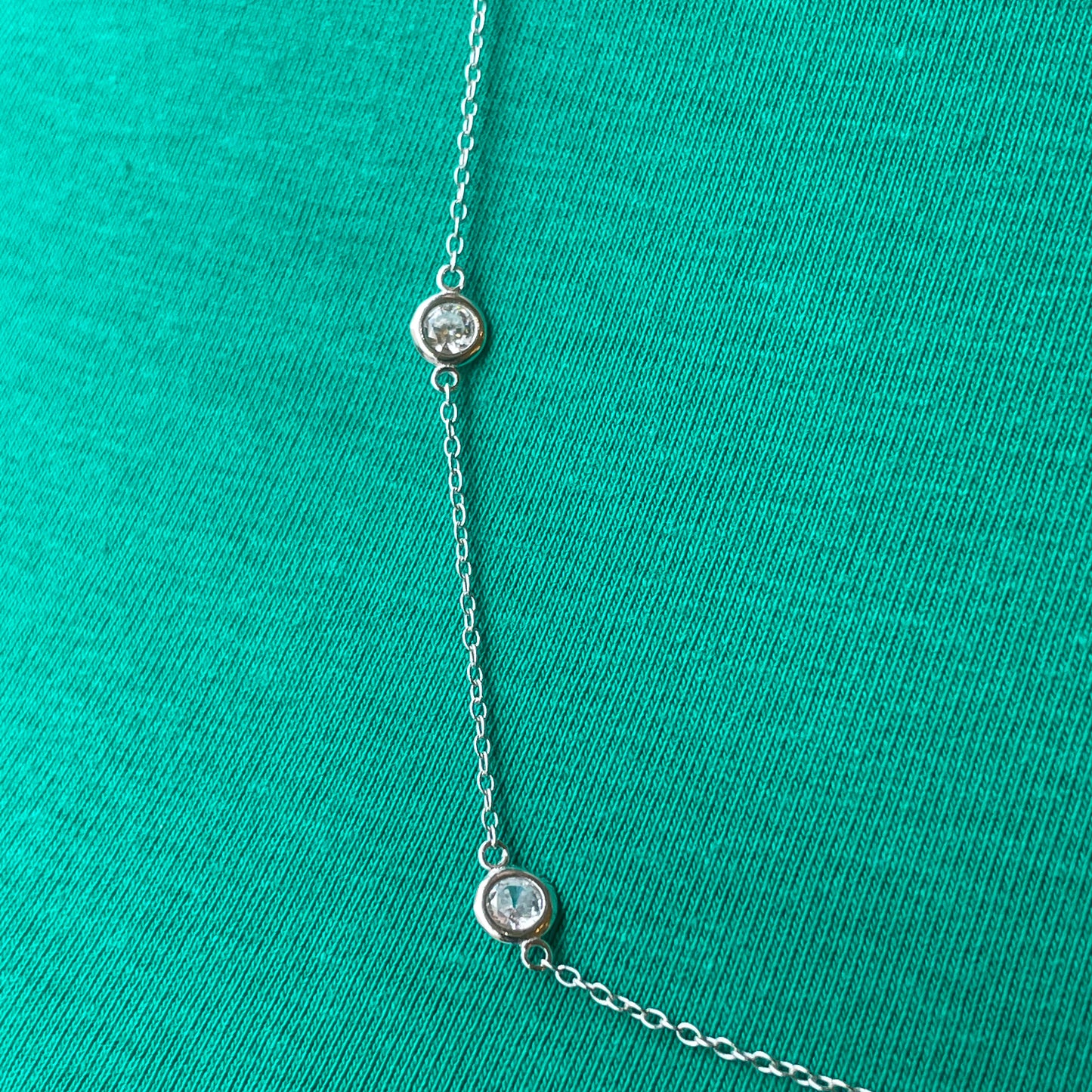 Silver CZ Station Necklace | 60cm - John Ross Jewellers