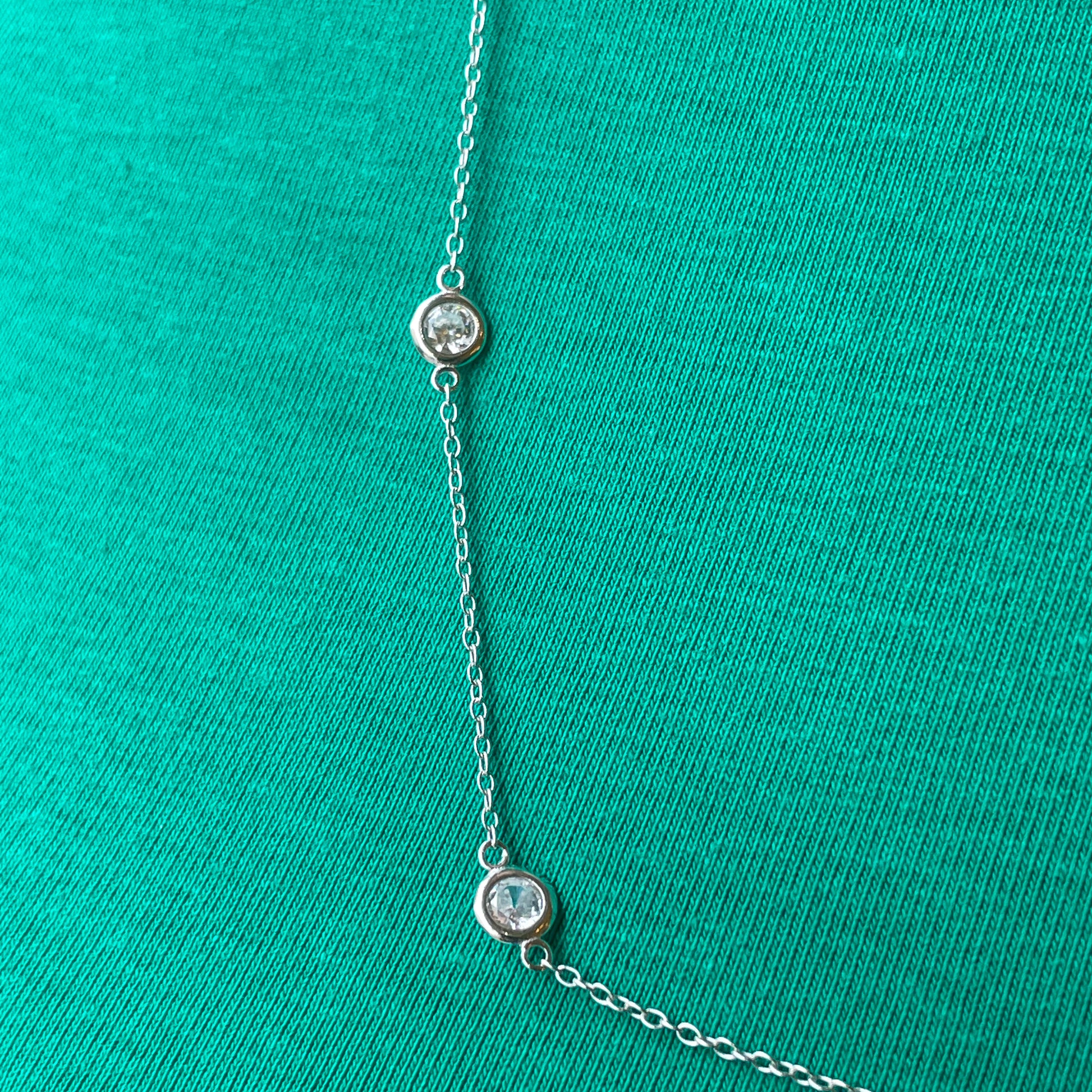 Silver CZ Station Necklace | 60cm - John Ross Jewellers