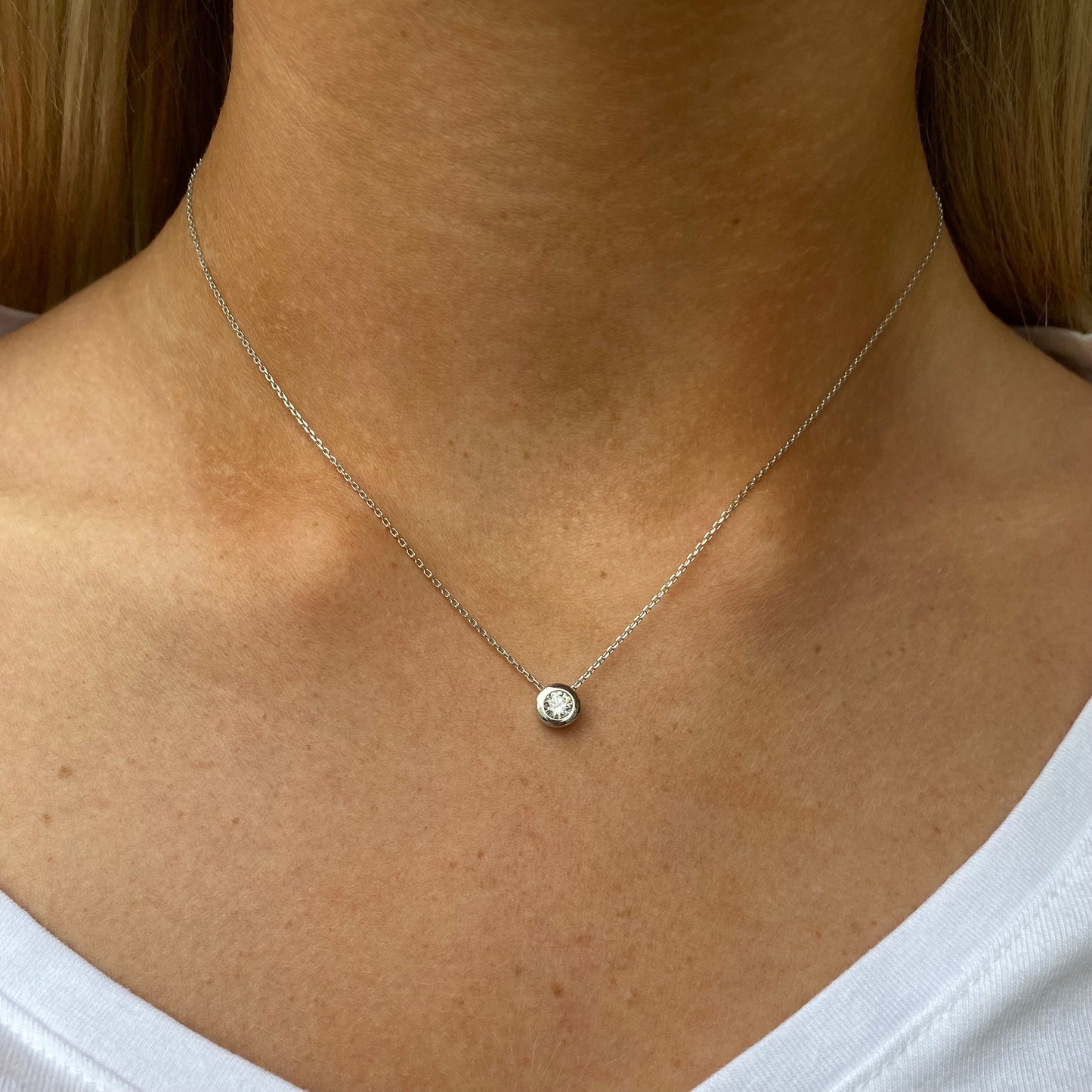 9ct White Gold CZ Slider Necklace - John Ross Jewellers