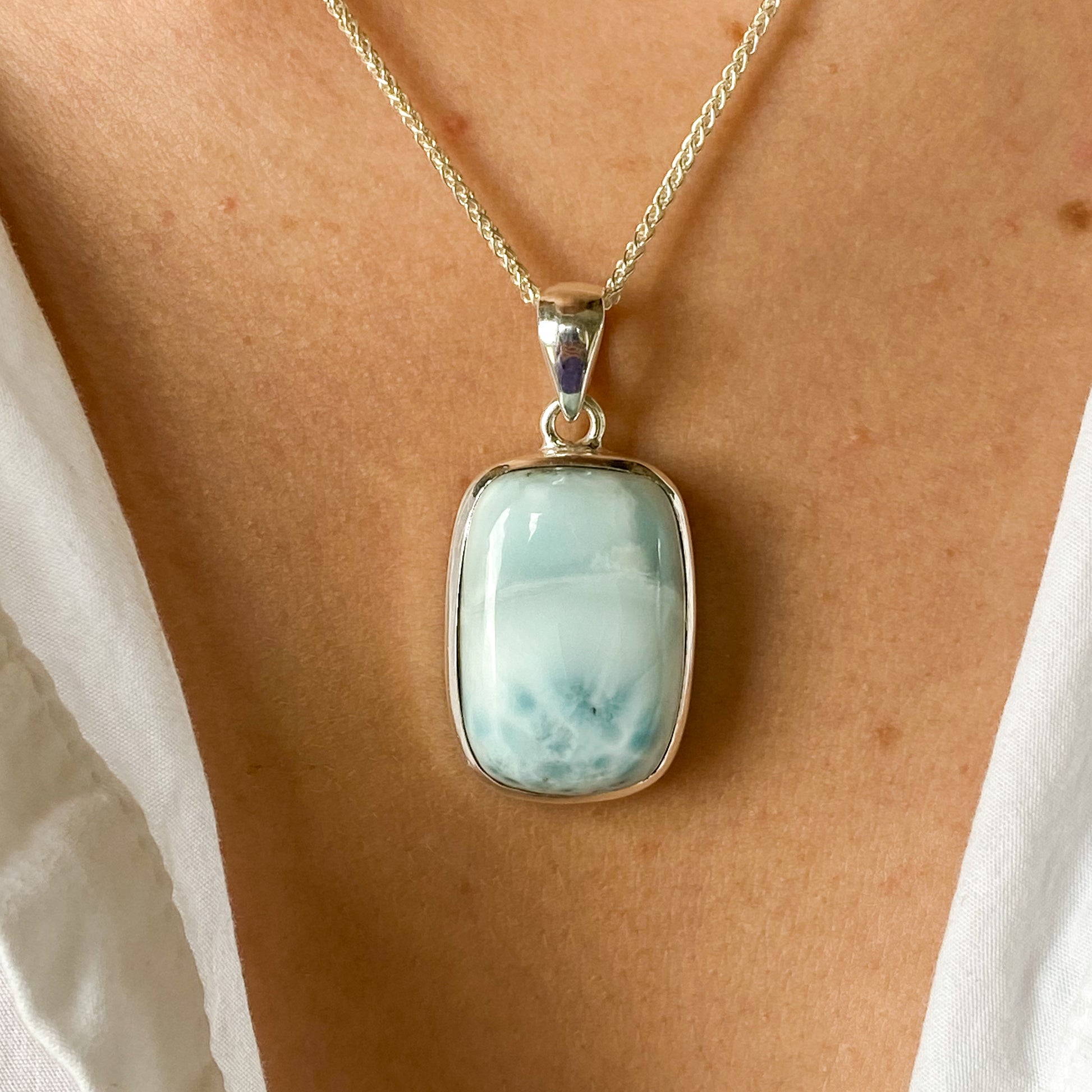 Silver Rectangular Larimar Pendant Necklace - John Ross Jewellers