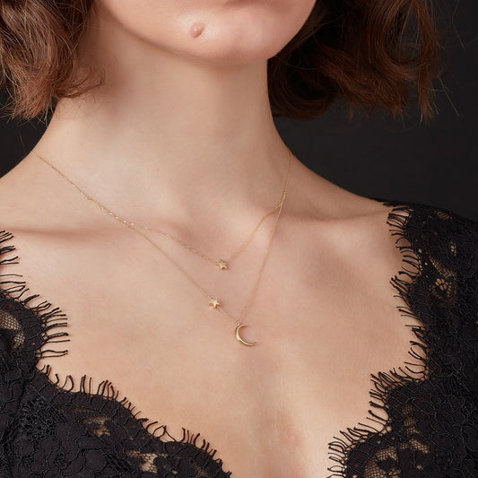 9ct Gold Moon & Stars Double Necklace - John Ross Jewellers