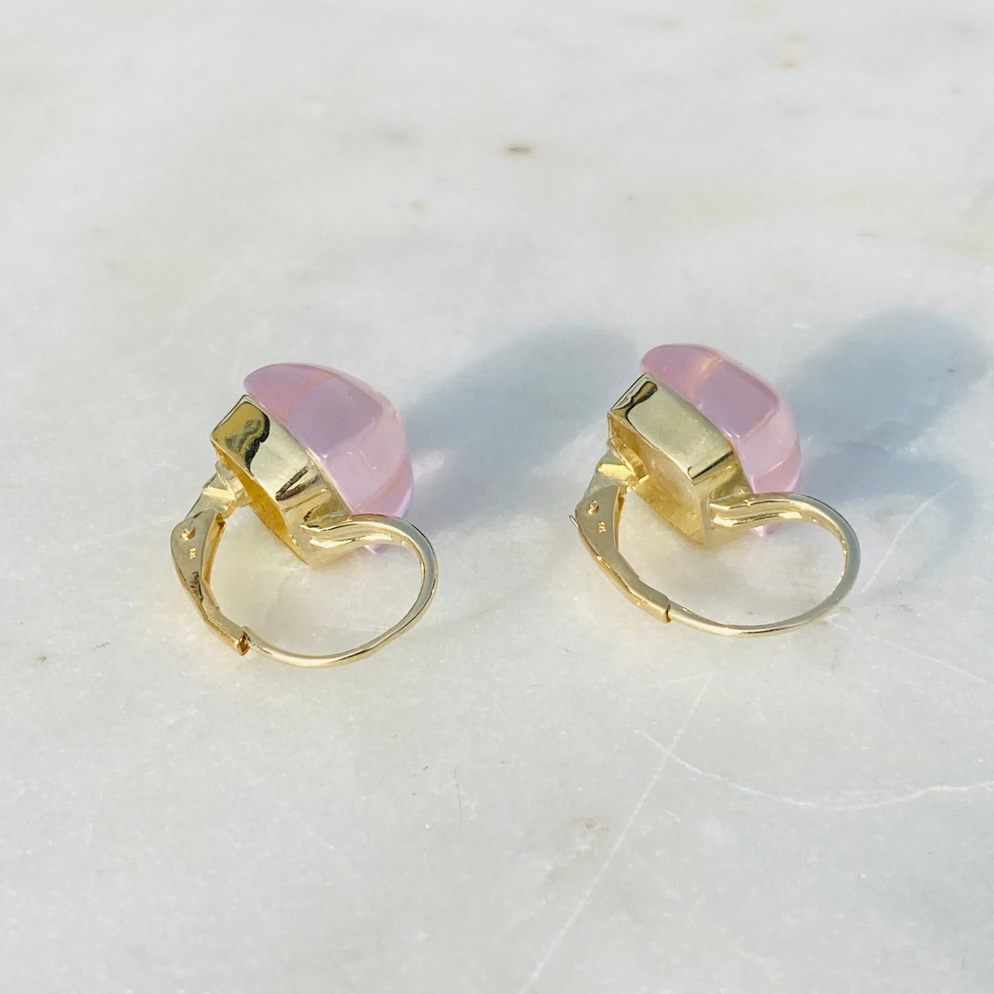 9ct Gold Rose Quartz Cube Earrings - John Ross Jewellers