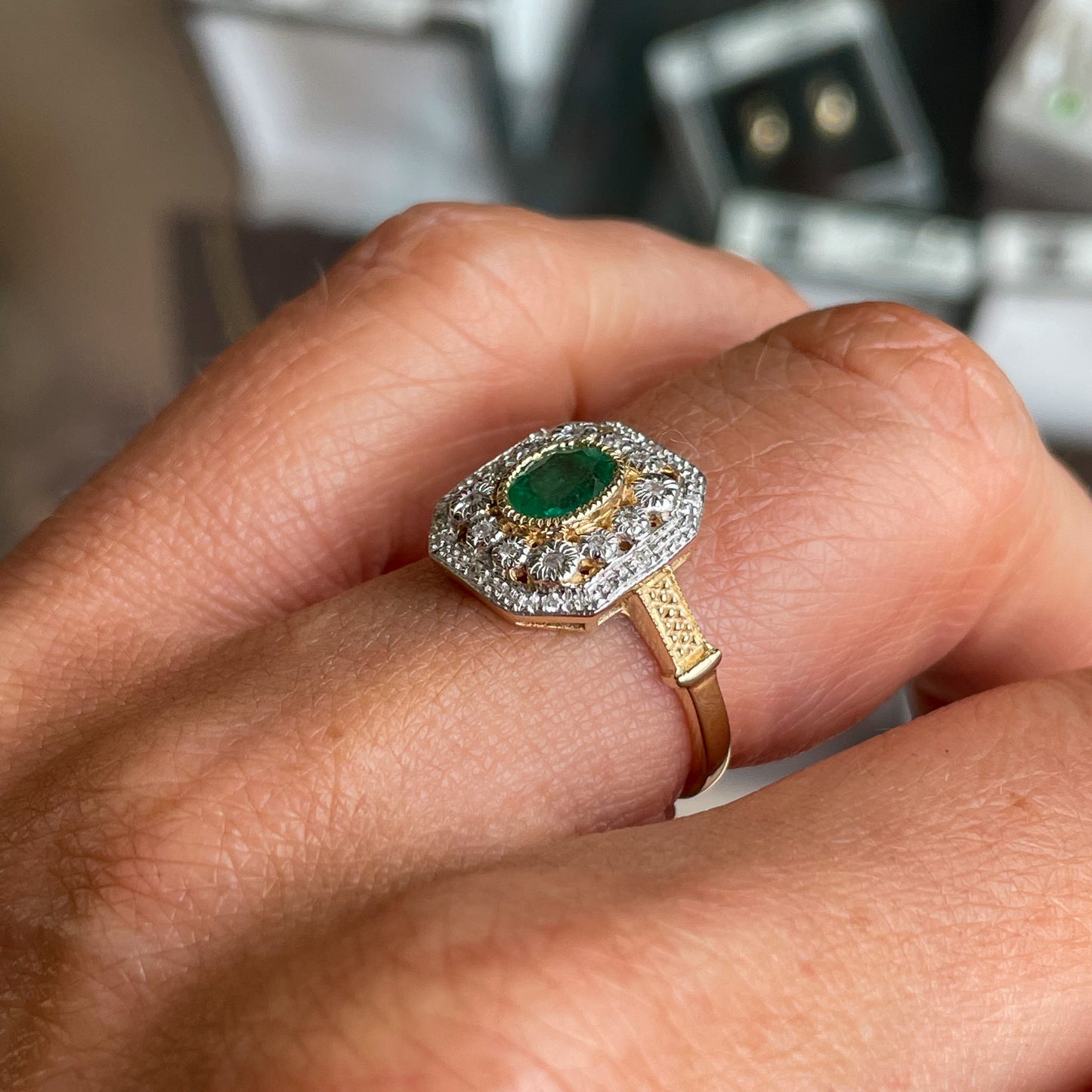 9ct Yellow Gold Emerald & Diamond Ring - John Ross Jewellers