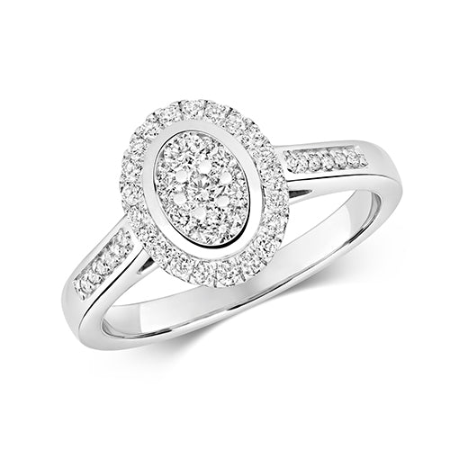 9ct White Gold Oval Cluster Diamond Engagement Ring | 0.50ct | H I1 Non-Certified