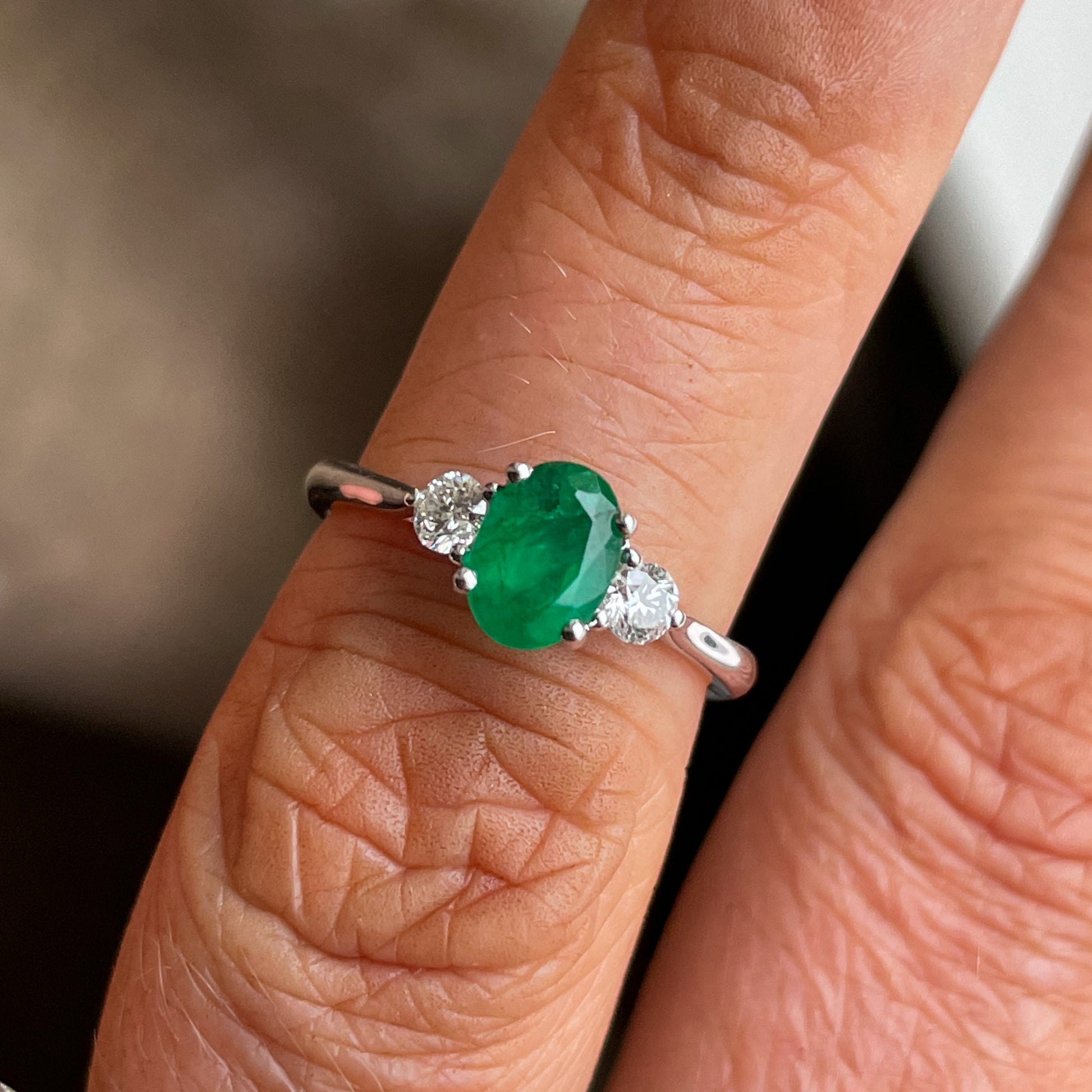 18ct White Gold Emerald & Diamond Engagement Ring | 1.03ct - John Ross Jewellers