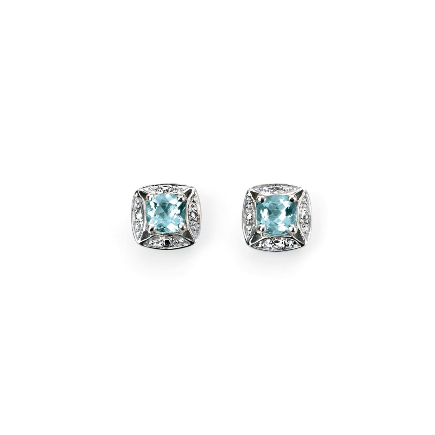 9ct White Gold Aquamarine & Diamond Earrings - John Ross Jewellers