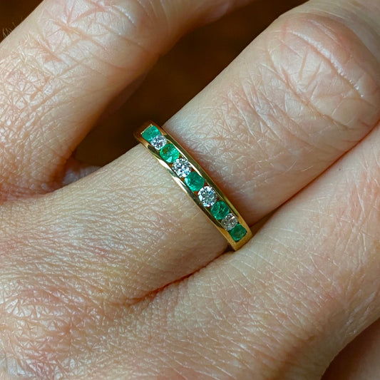 9ct Yellow Gold Emerald & Diamond Eternity Ring - John Ross Jewellers