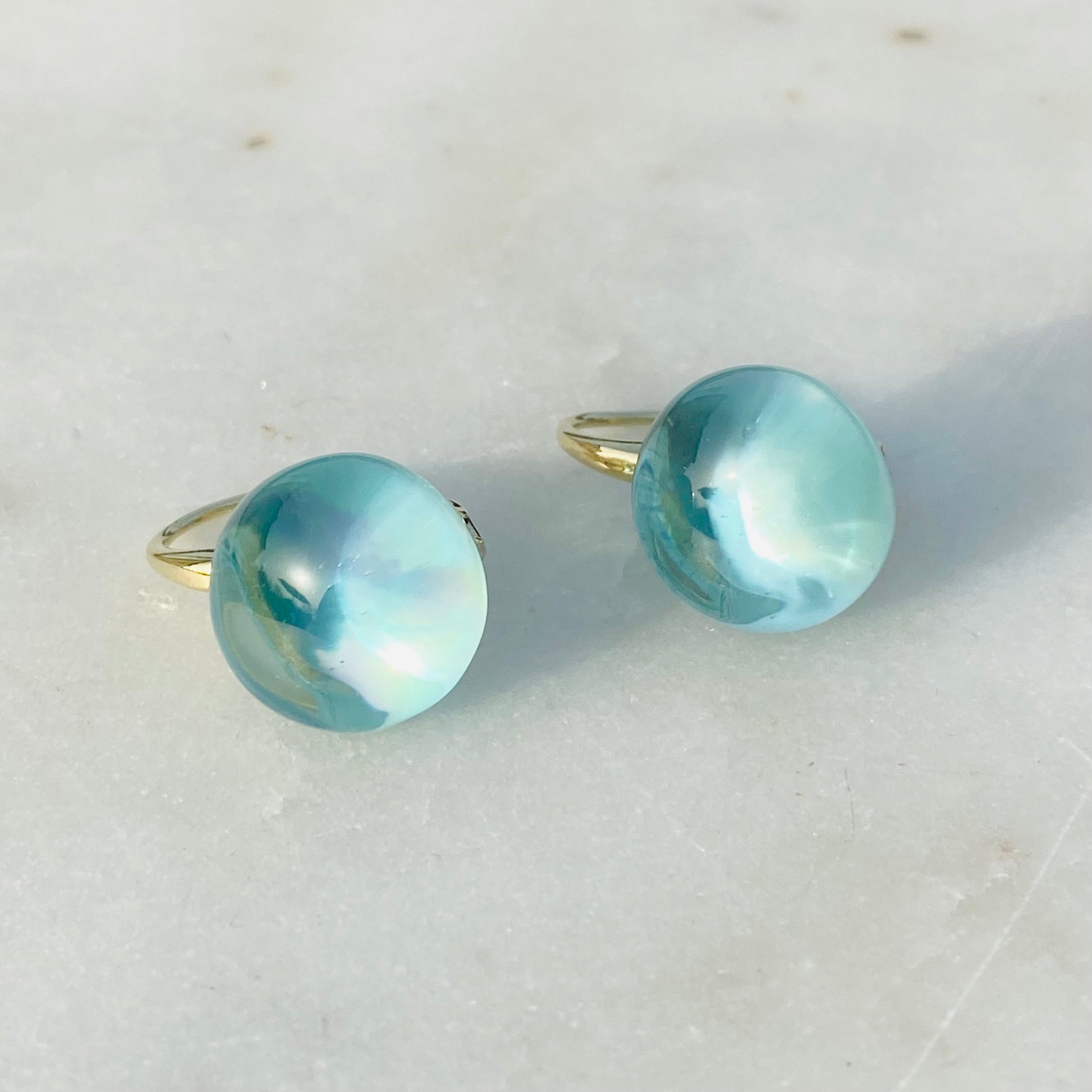 9ct Gold Sky Blue Topaz Round Bubble Earrings - John Ross Jewellers