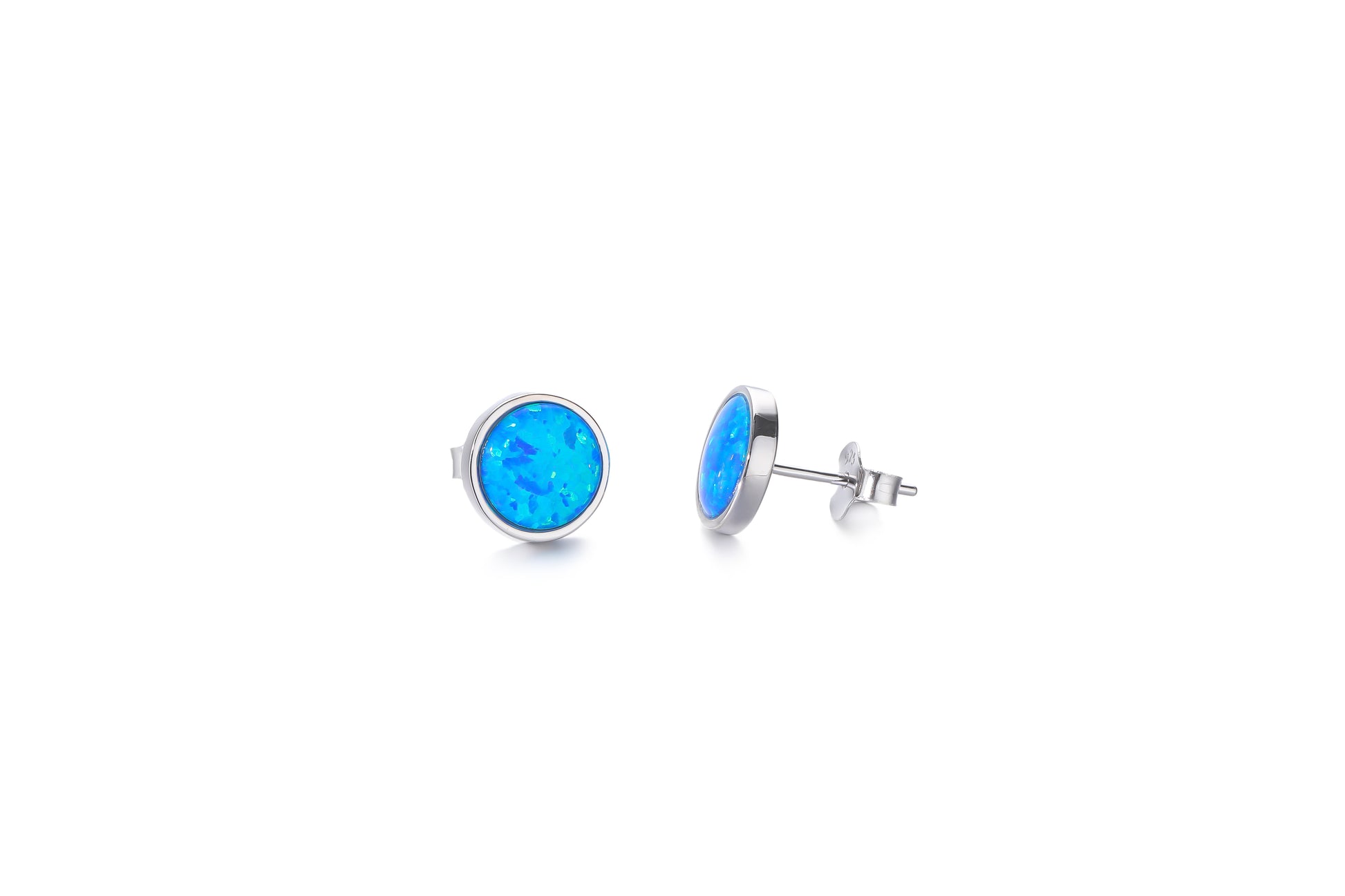 Silver Bezel Set Blue Opalique Stud Earrings - John Ross Jewellers