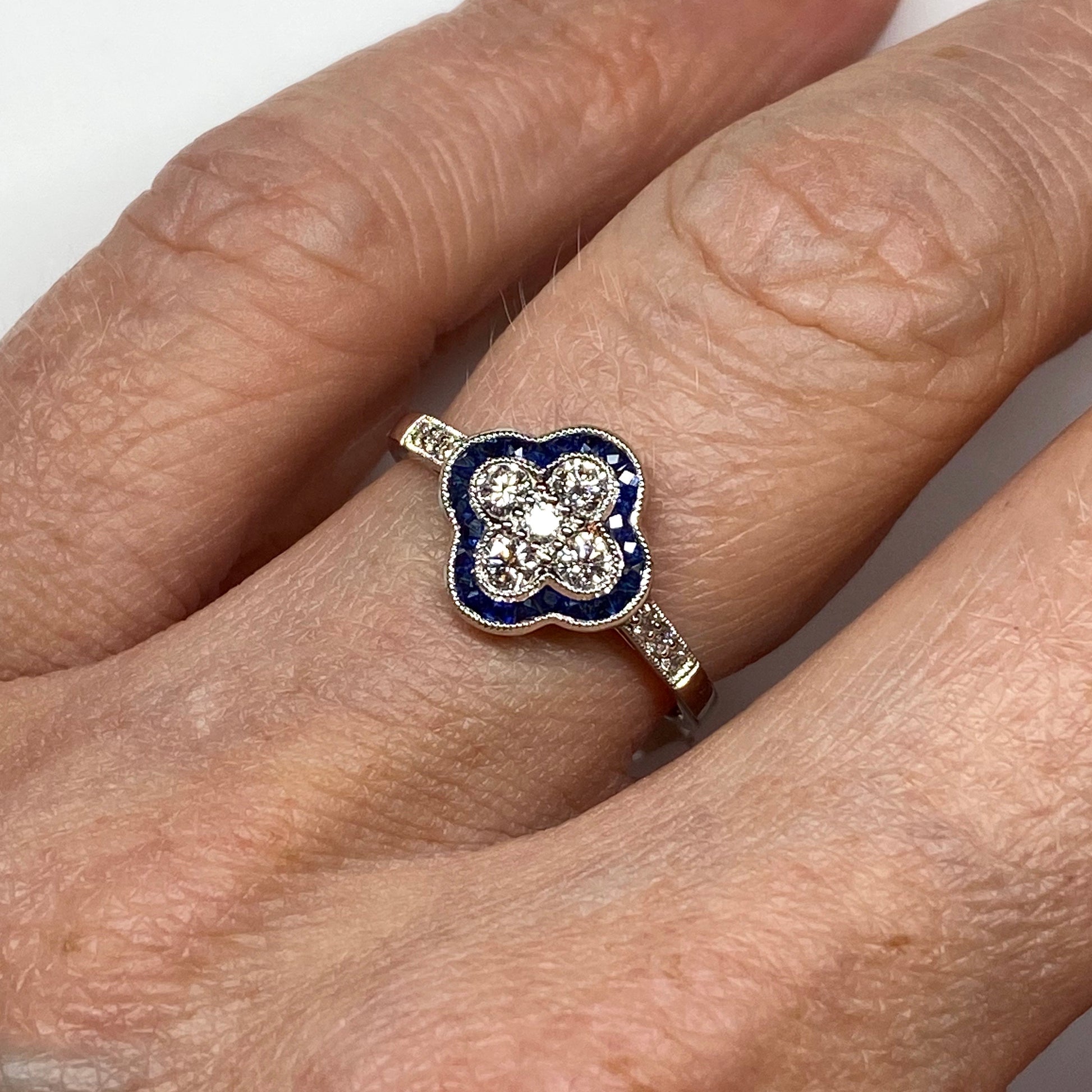 Platinum Diamond & Sapphire Quatrefoil Ring - John Ross Jewellers