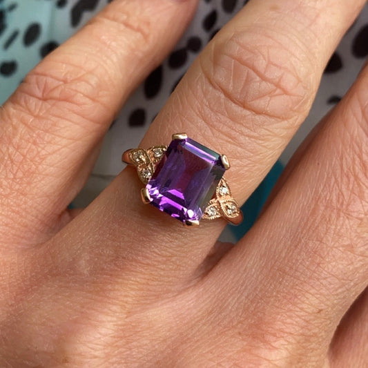 9ct Rose Gold Amethyst & Diamond Ring - John Ross Jewellers