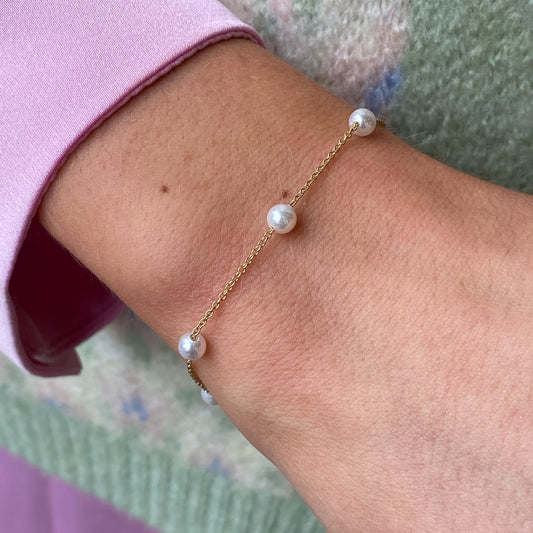 14ct Gold Pearl Station Bracelet - John Ross Jewellers