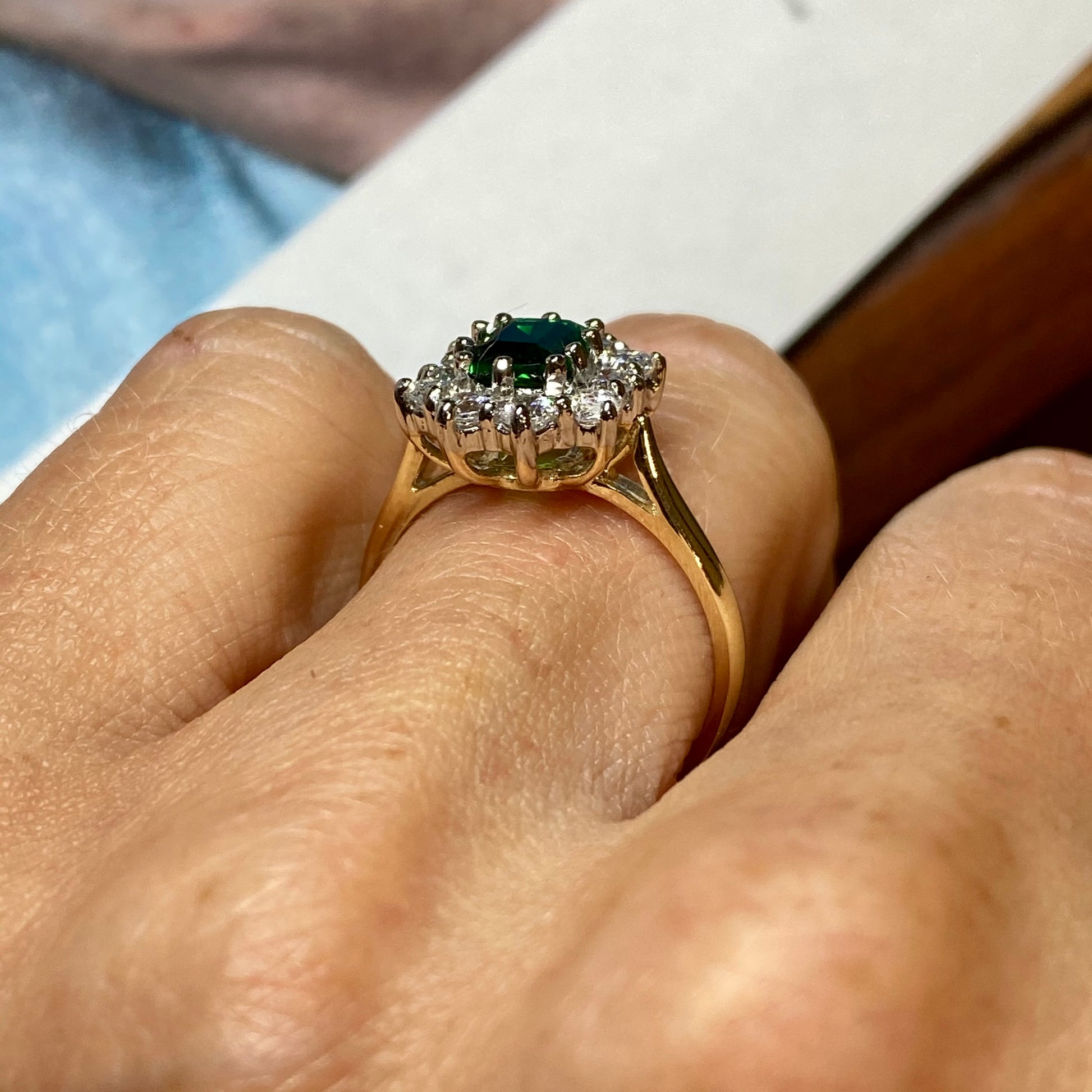 9ct Gold Green CZ & CZ Cluster Ring - John Ross Jewellers