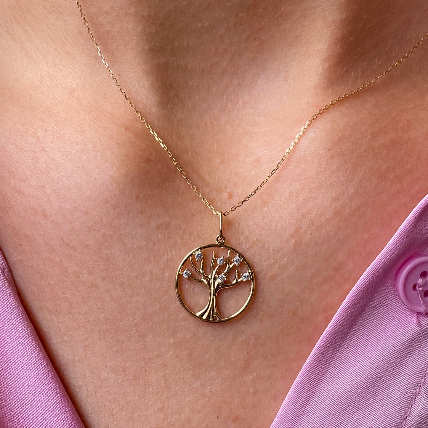 14ct Gold CZ Tree of Life Pendant Necklace - John Ross Jewellers