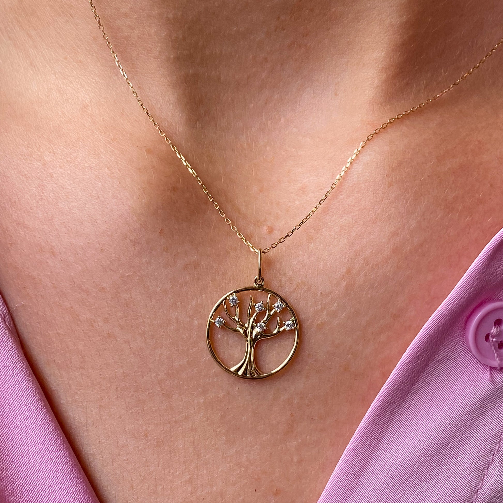 14ct Gold CZ Tree of Life Pendant Necklace - John Ross Jewellers