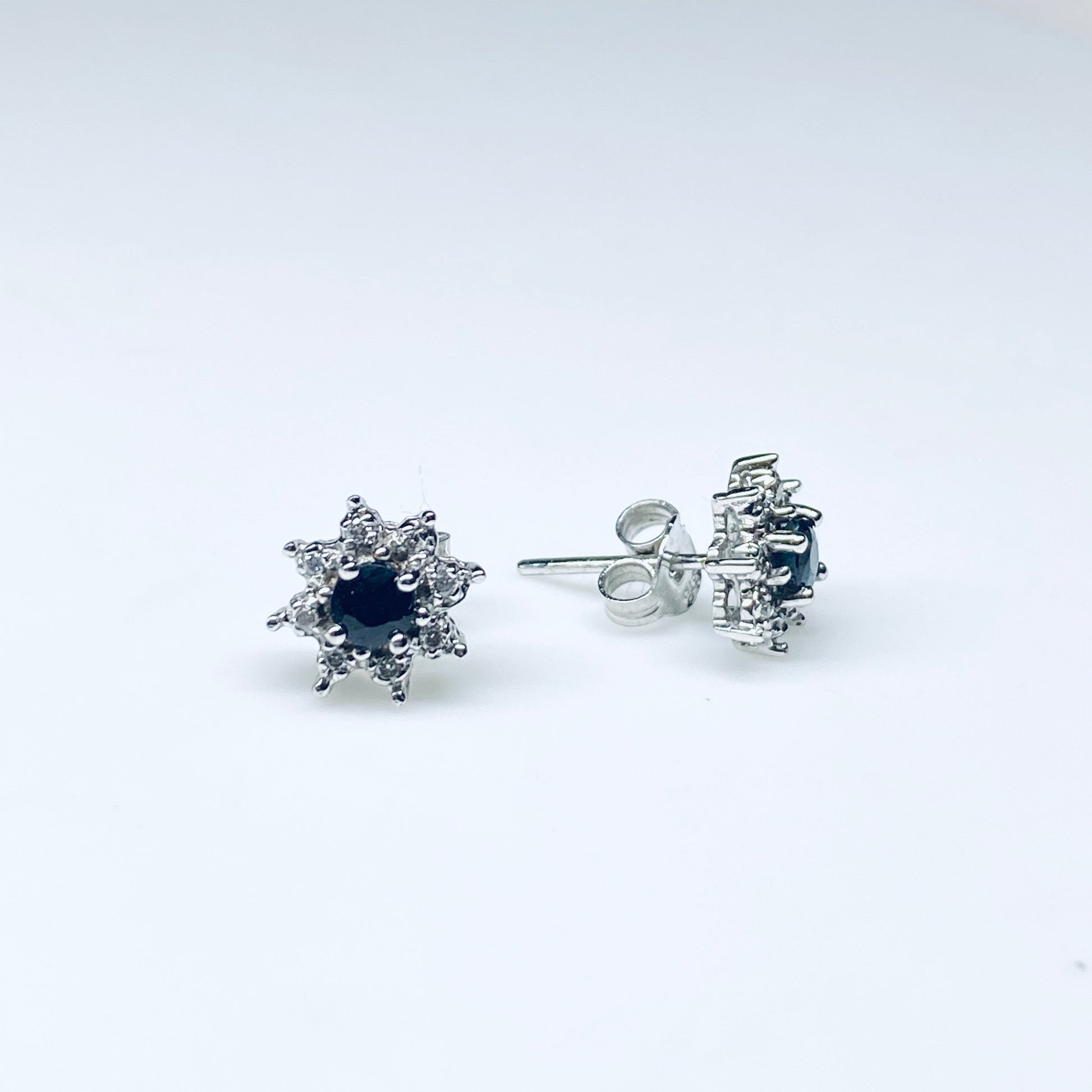 9ct White Gold Sapphire & Diamond Stud Earrings - John Ross Jewellers