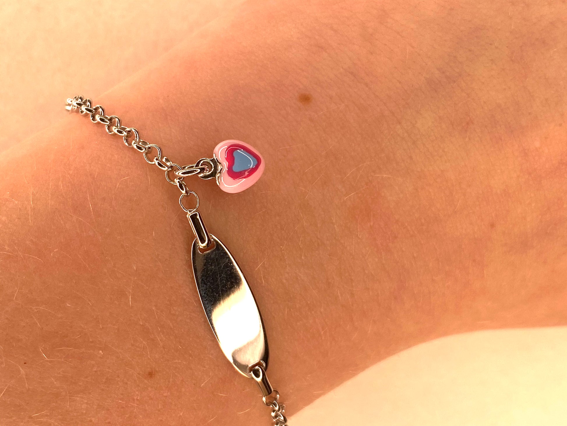 Silver Child's Identity Bracelet - Pink Heart Charm - John Ross Jewellers