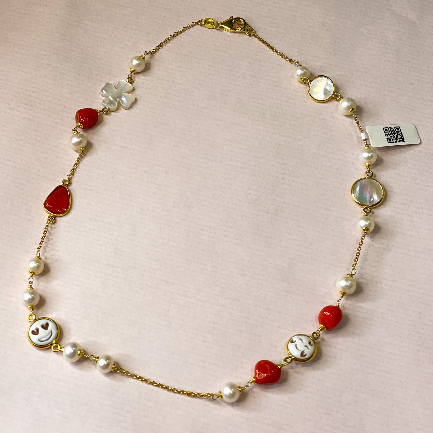 Red Coral, Mother of Pearl & Cameo Necklace |50cm - John Ross Jewellers