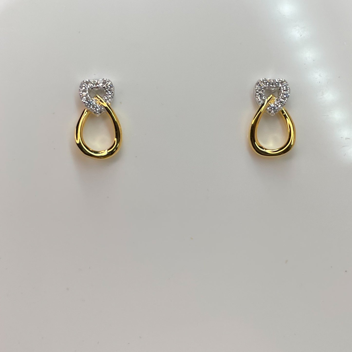 Silver CZ Heart & Open Pear Stud Earrings | Yellow - John Ross Jewellers