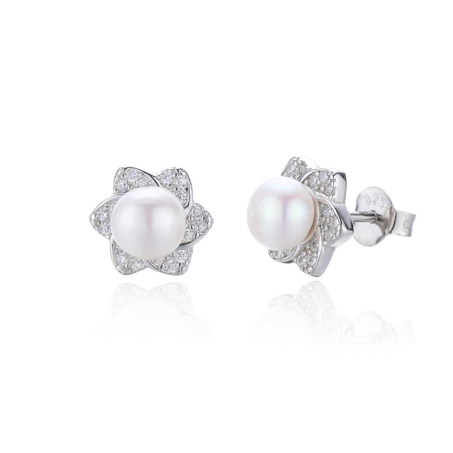 Silver CZ Freshwater Pearl Stud Earrings - John Ross Jewellers