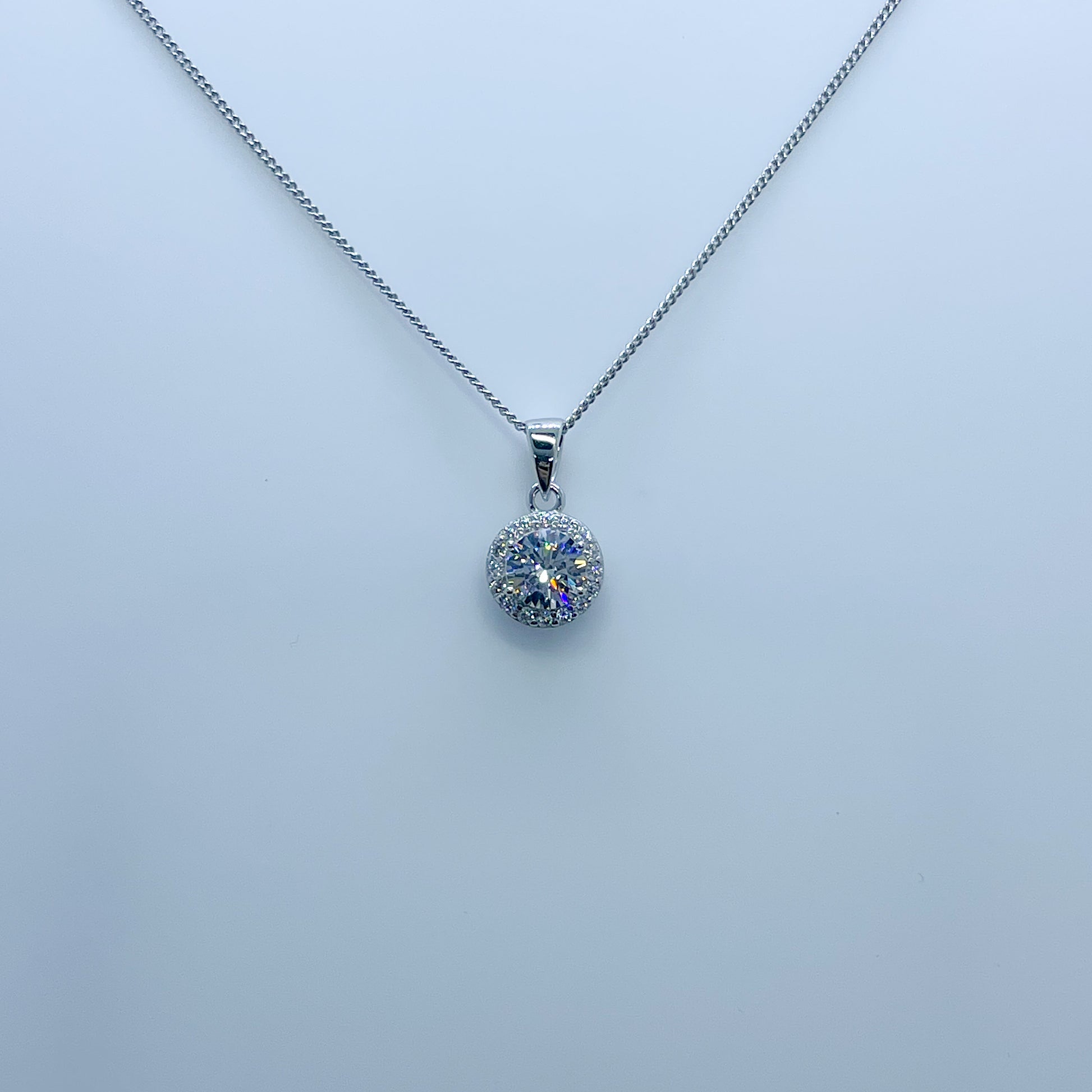 Silver CZ Round Halo Necklace - John Ross Jewellers