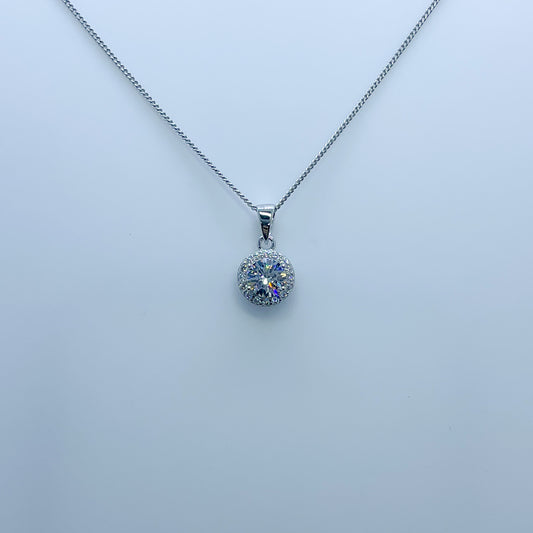 Silver CZ Round Halo Necklace - John Ross Jewellers