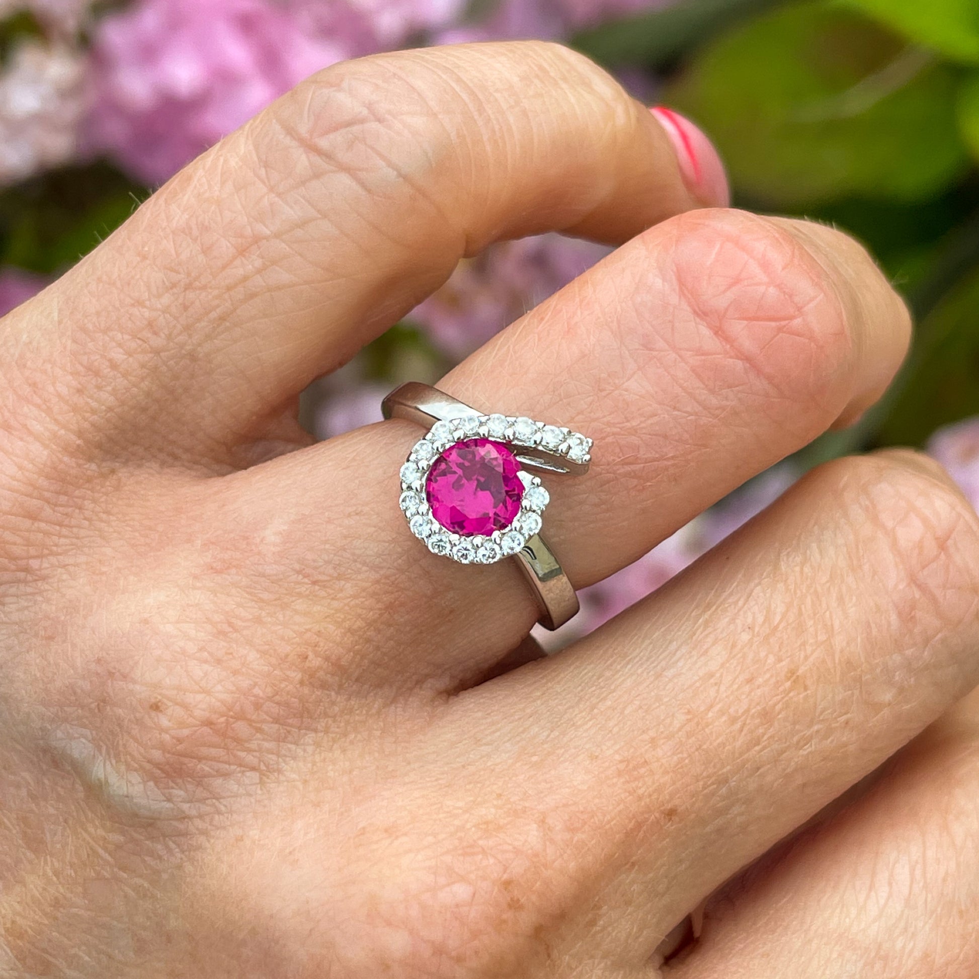 Silver Created Ruby & CZ Dress Ring - John Ross Jewellers